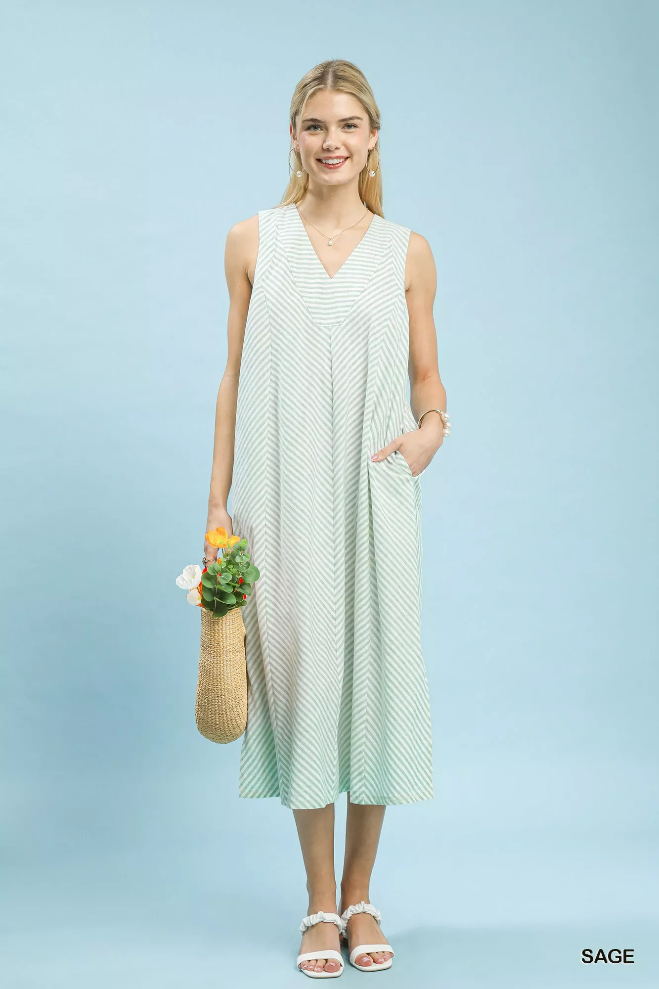 Umgee Chevron Stripe Sleeveless Midi Dress - Image 5