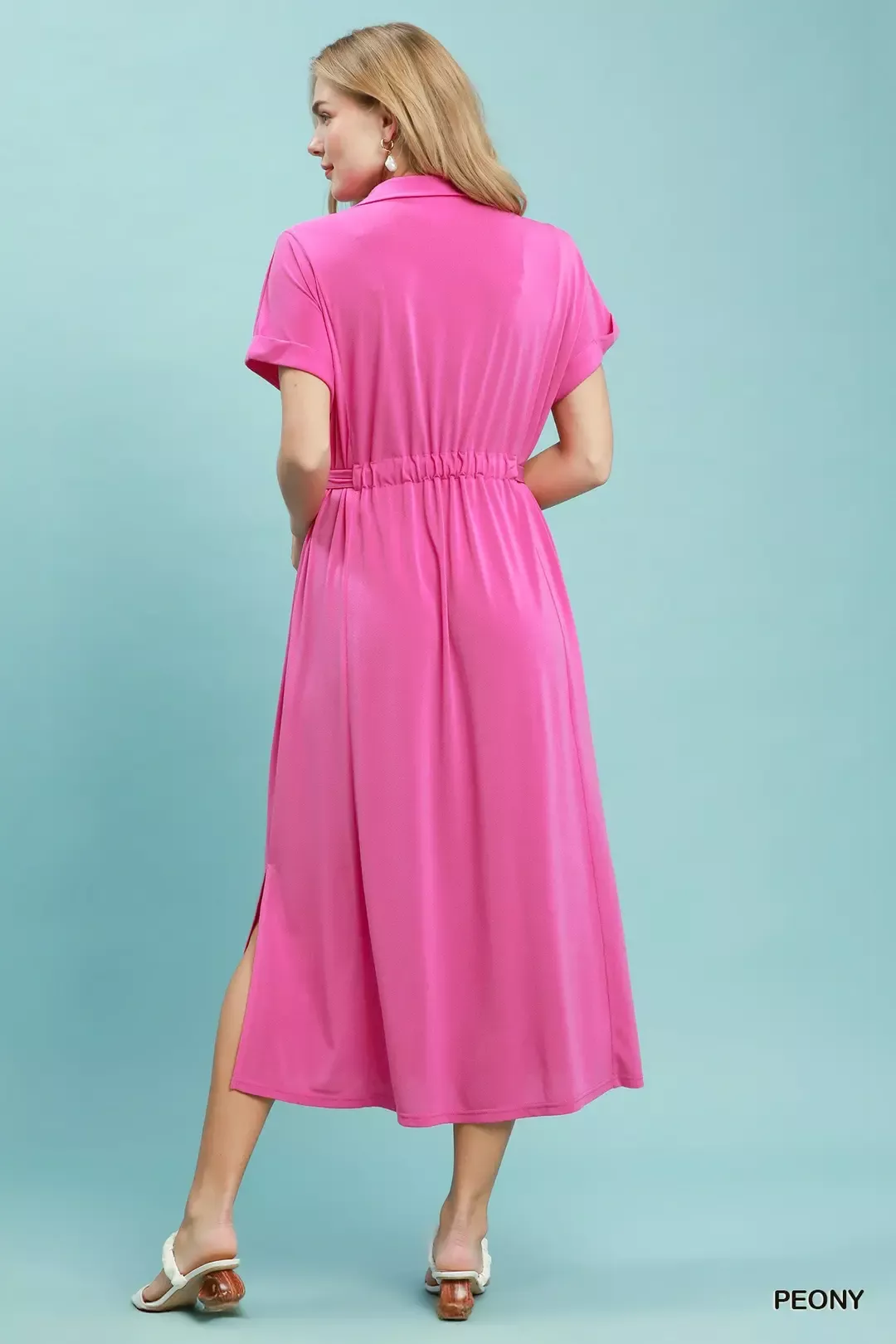 Umgee Collared Belted Midi Dress - Image 4