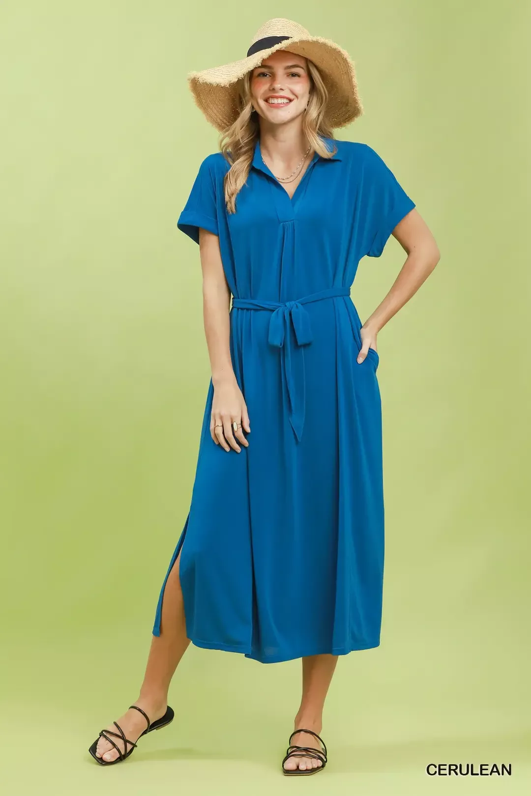 Umgee Collared Belted Midi Dress - Image 2