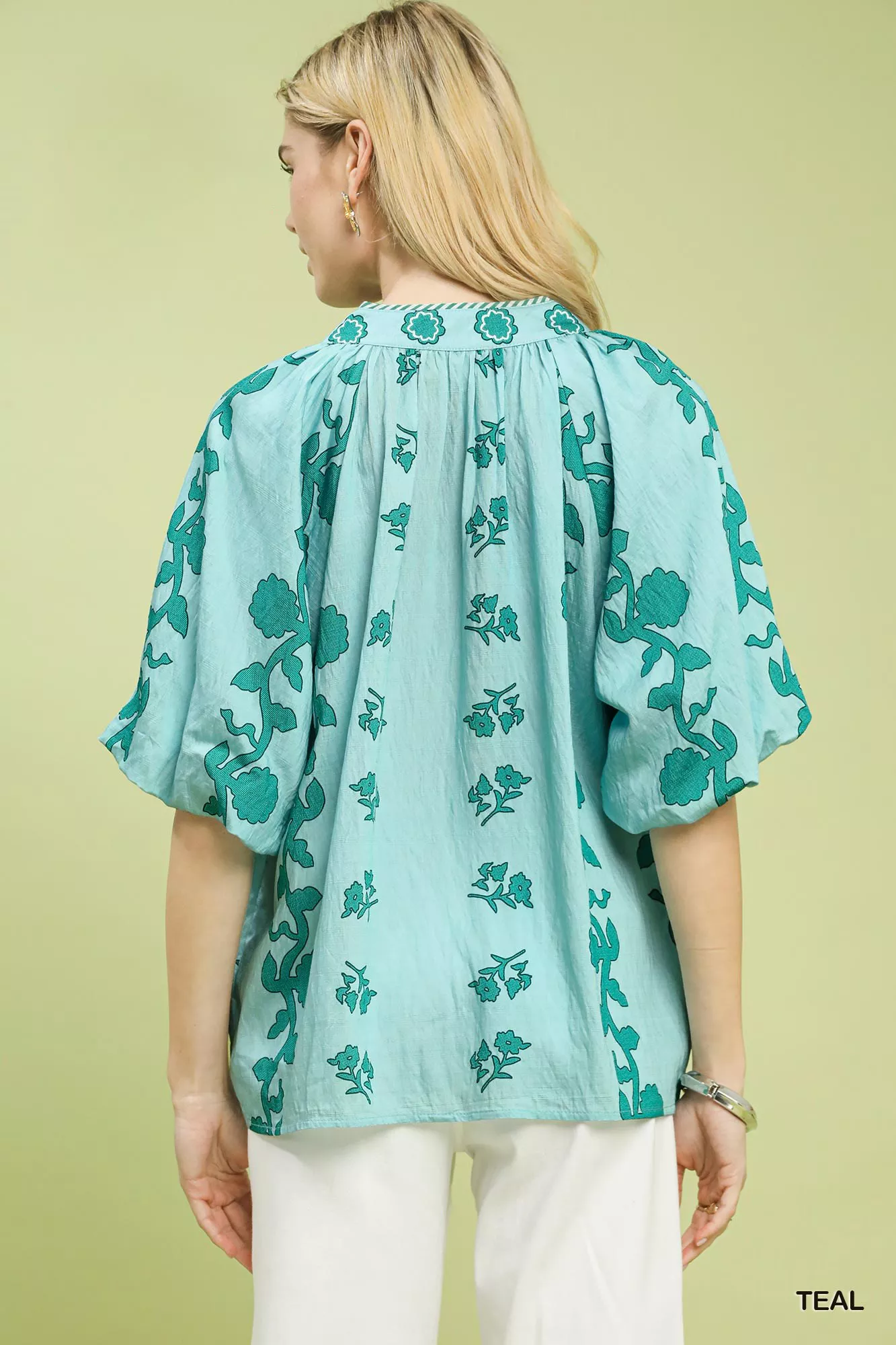 Umgee Collared Floral Print Top - Image 3