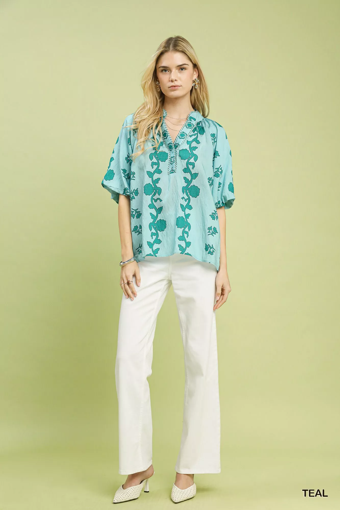 Umgee Collared Floral Print Top - Image 5