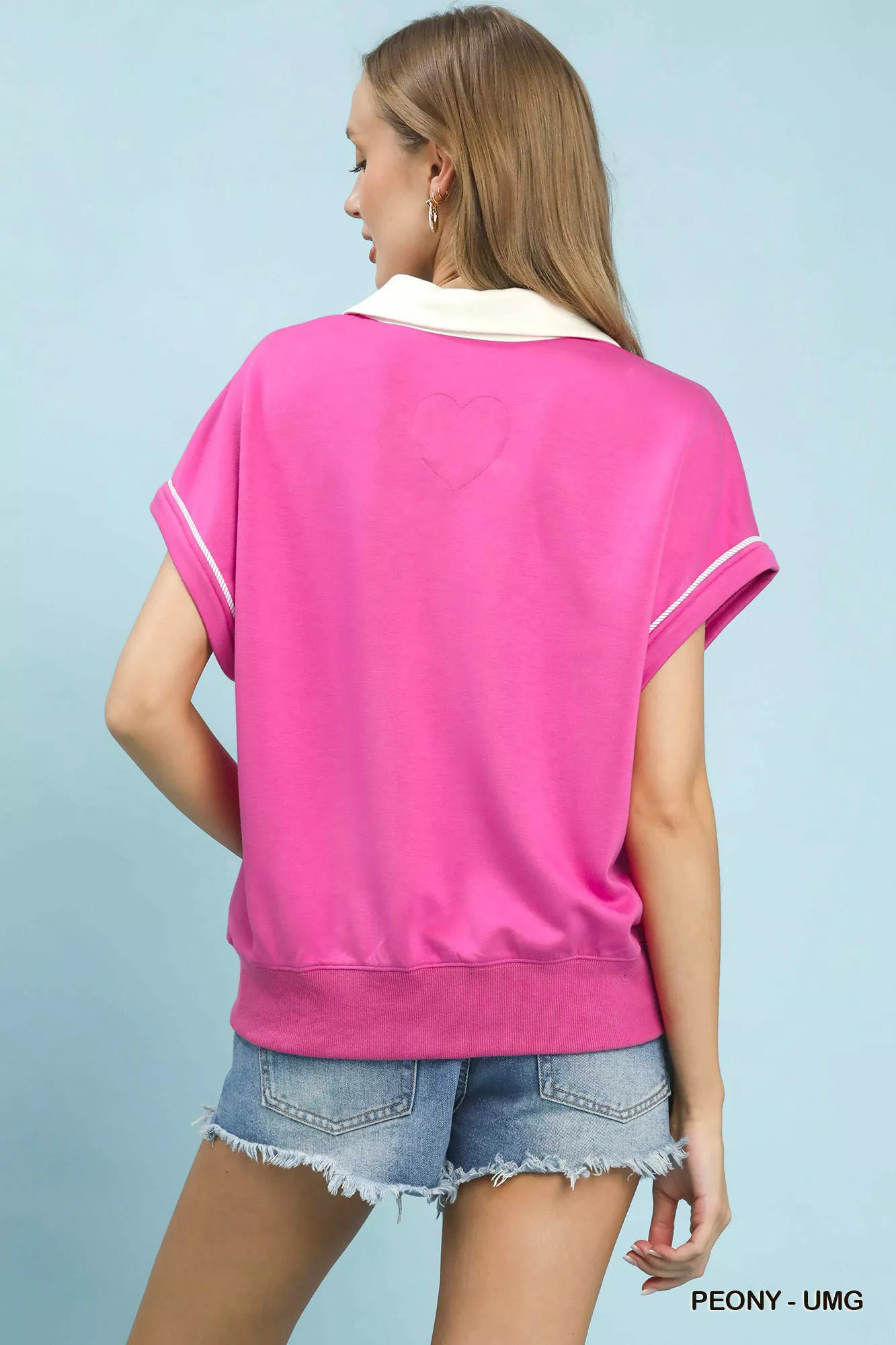 Umgee Contrast Collar Soft Knit Polo Top - Image 3