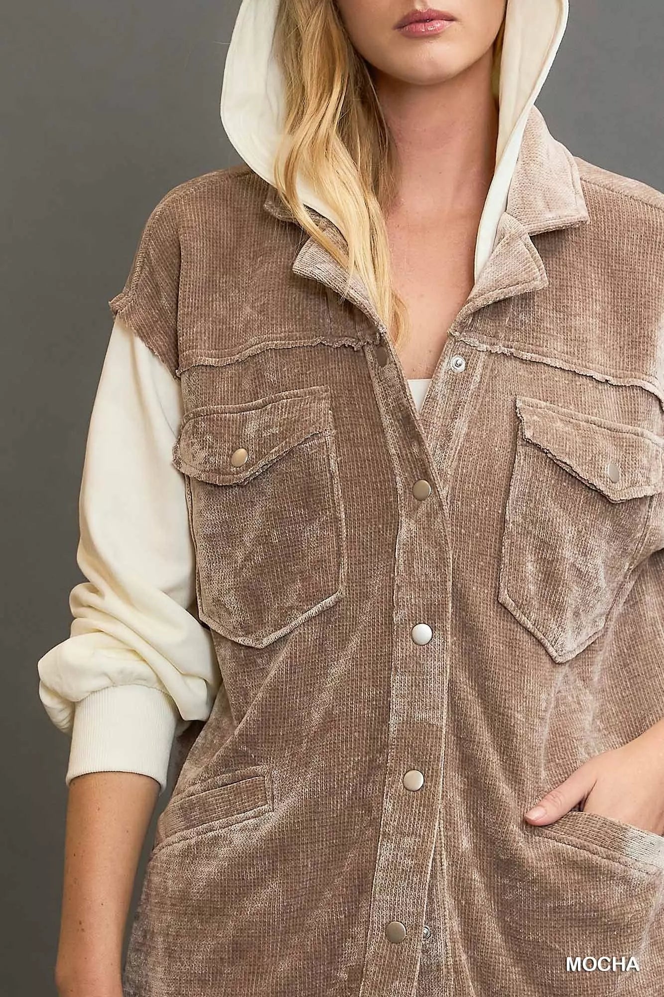 Umgee Contrast Hooded Chenille Jacket - Image 5
