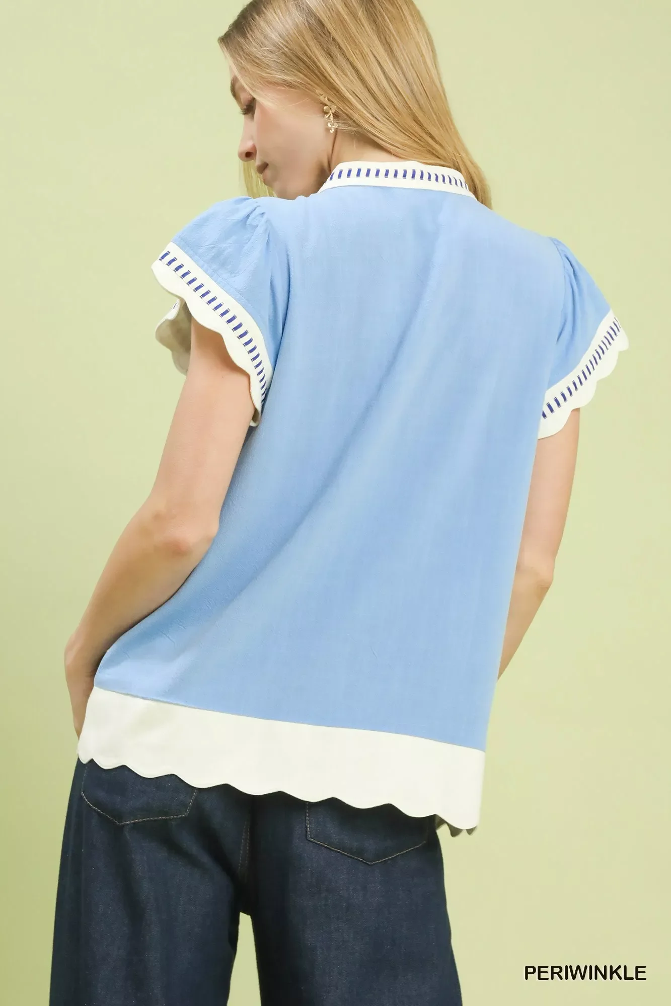 Umgee Contrast Scallop Trim Top - Image 4
