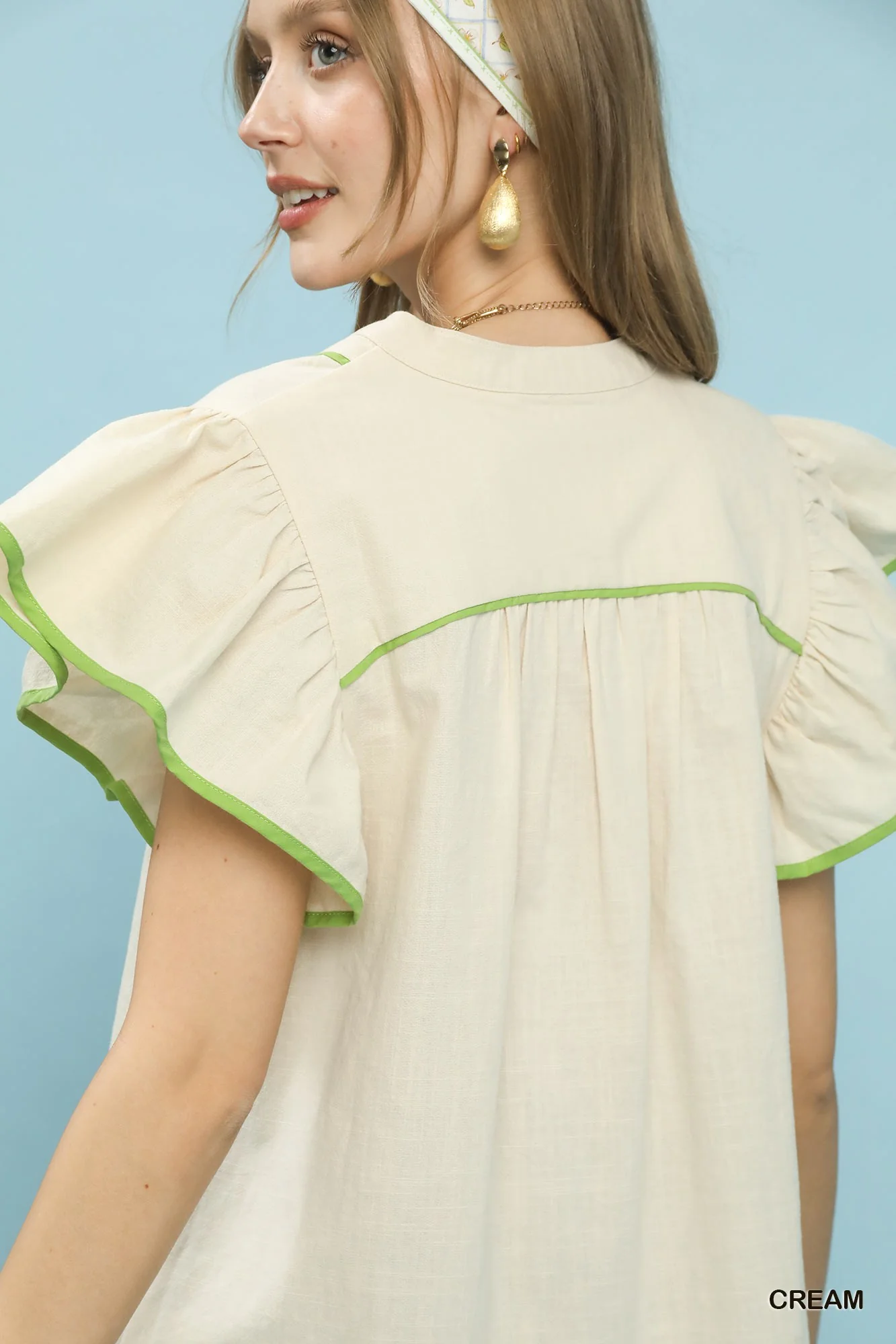 Umgee Contrast Trim Babydoll Blouse - Image 5