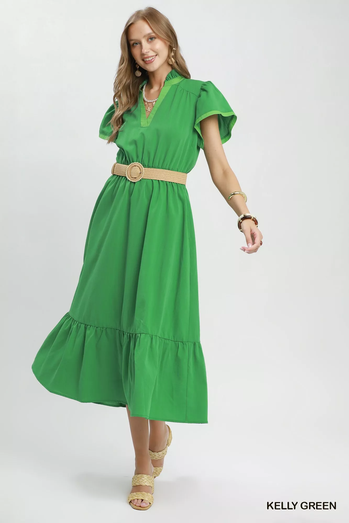 Umgee Contrast Trim Midi Dress with Tiered Ruffle Hem - Image 4