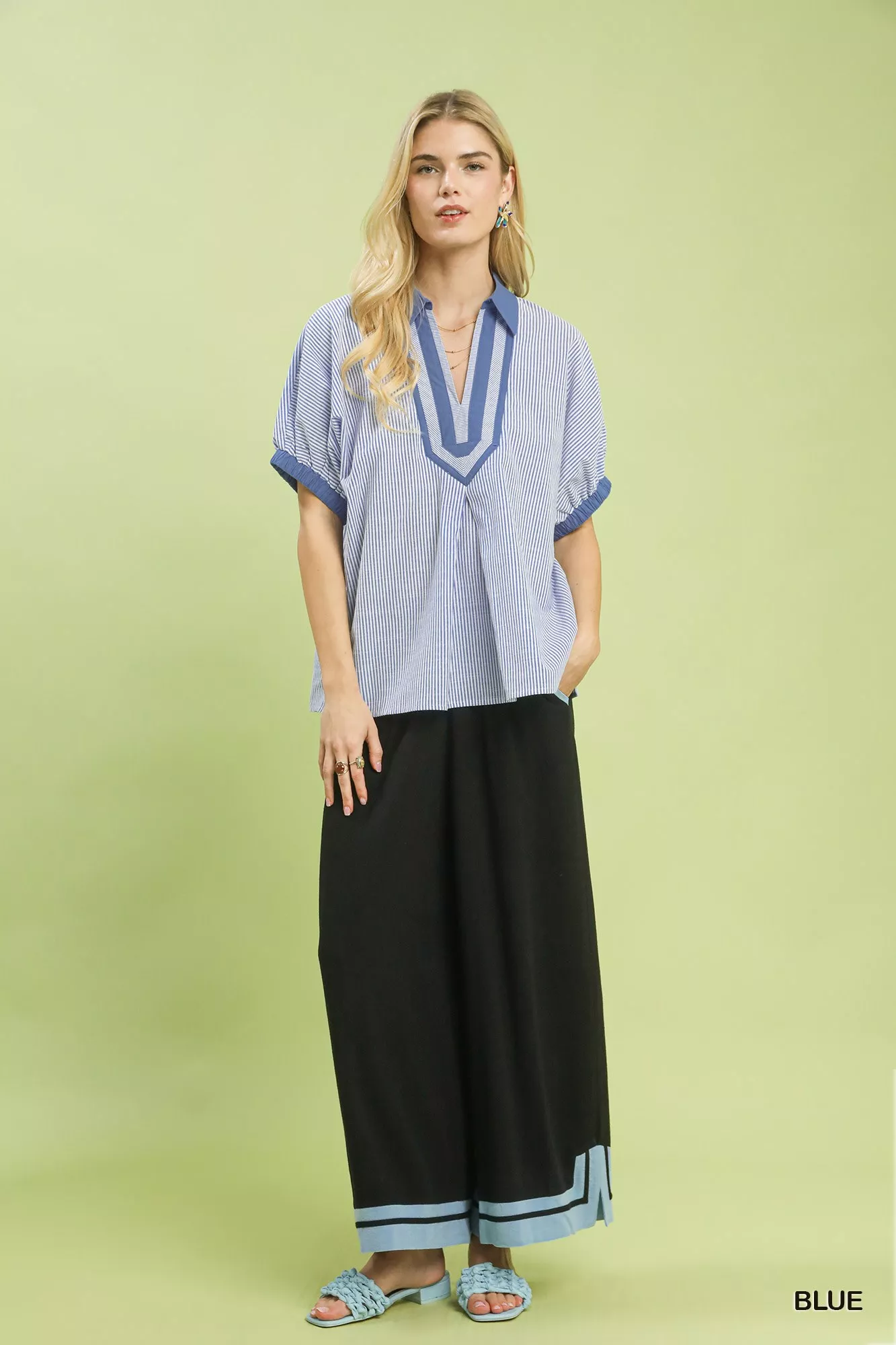 Umgee Contrast Trim Popover Stripe Top - Image 4
