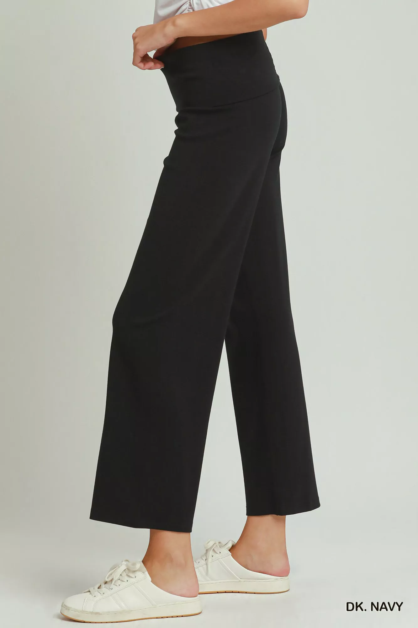 Umgee Cotton Viscose Folded Waistband Straight Leg Pants - Image 2