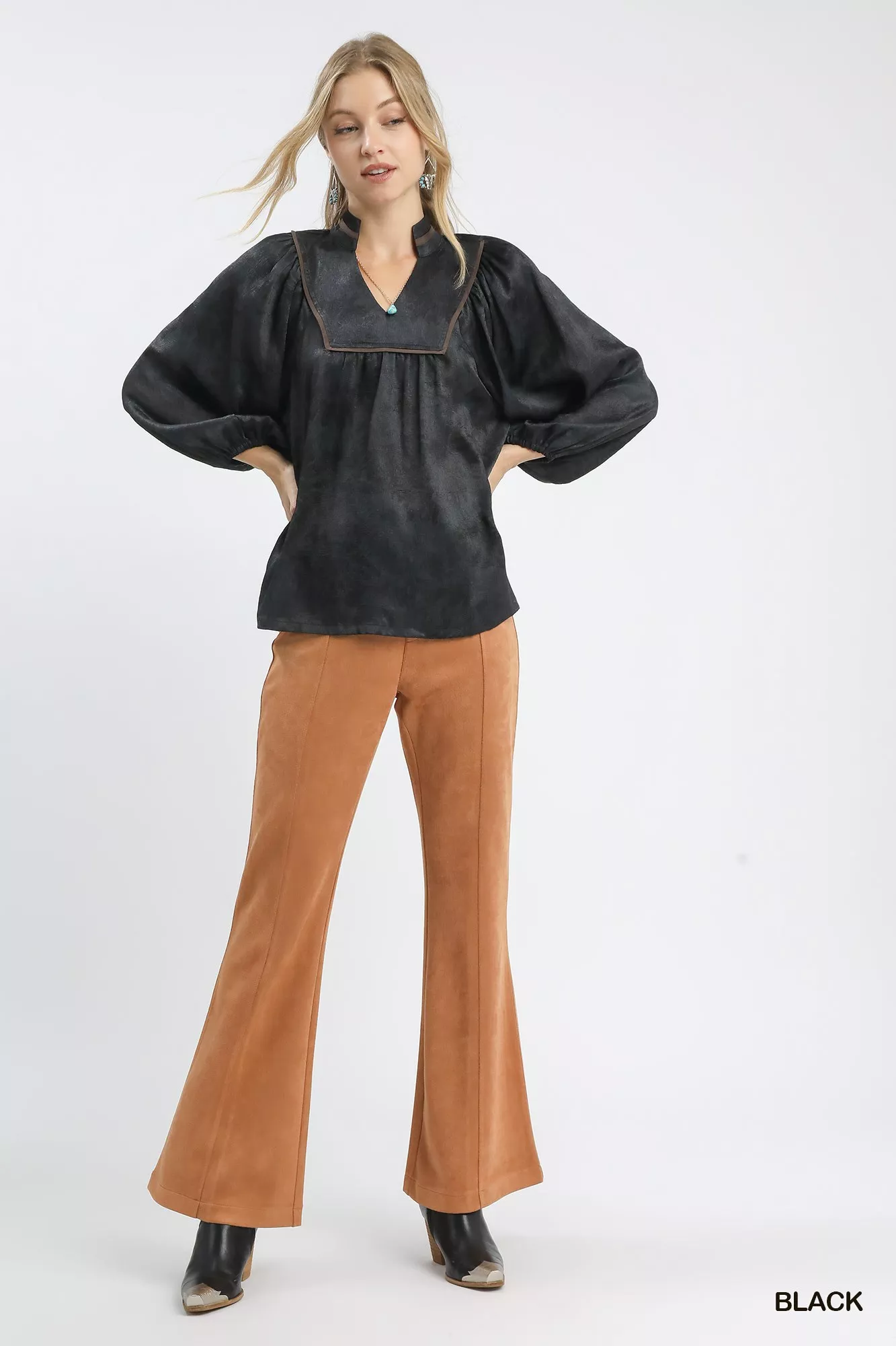 Umgee Crinkle Brocade Long Sleeve Blouse - Image 4