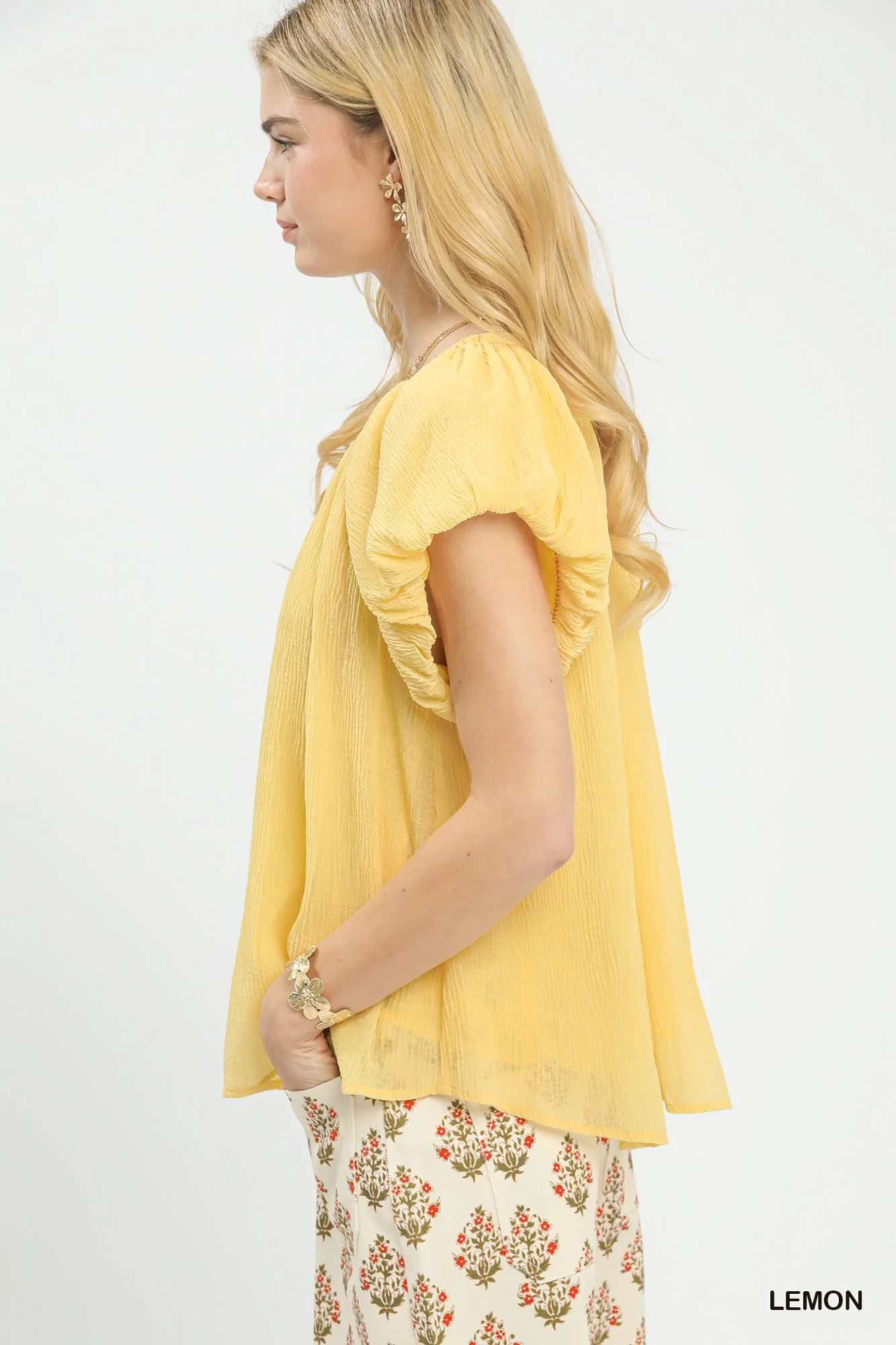 Umgee Crinkle Flutter Sleeve Peasant Top - Image 2