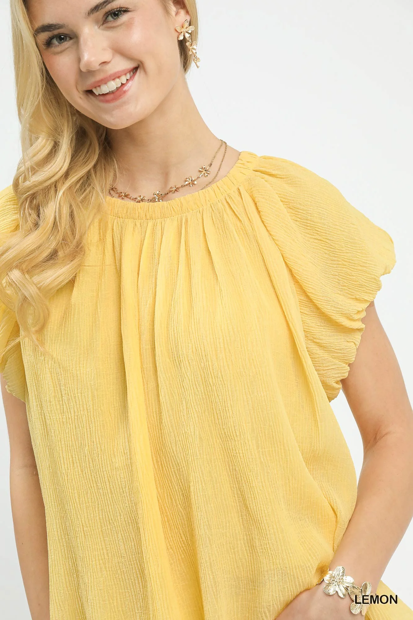 Umgee Crinkle Flutter Sleeve Peasant Top - Image 5
