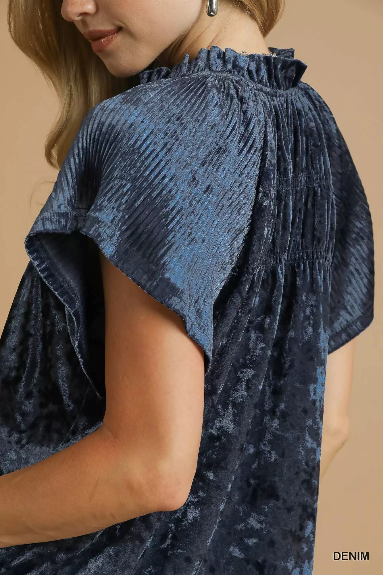 Umgee Crushed Velvet Pleated Blouse - Image 5