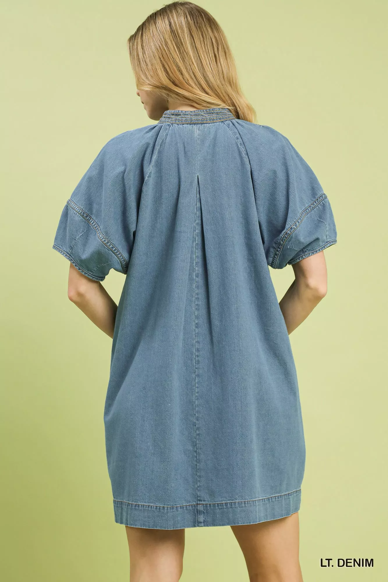 Umgee Denim Mini Dress with Contrast Thread - Image 3