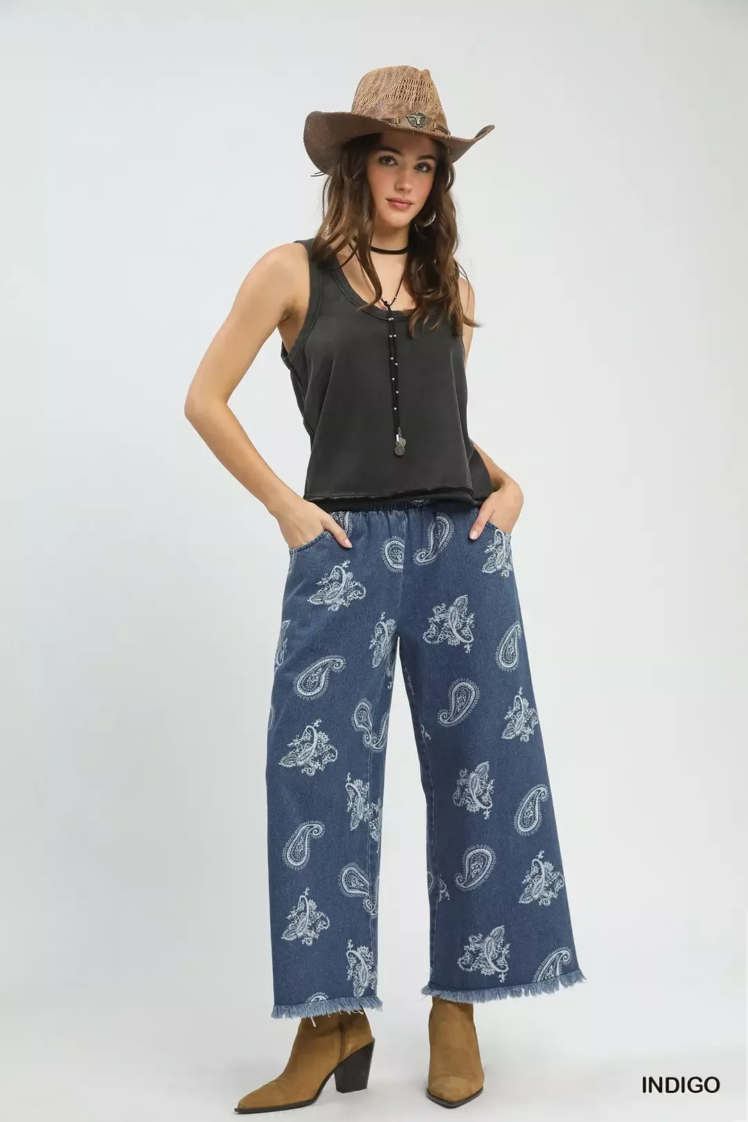 Umgee Denim Paisley Wide-Leg Pants - Image 5