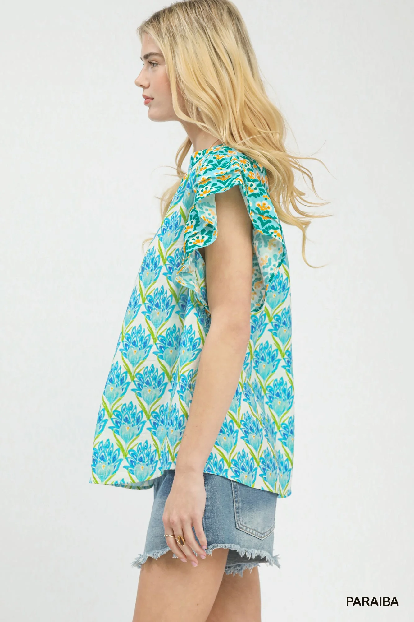 Umgee Double Frill Sleeve Floral Blouse - Image 2