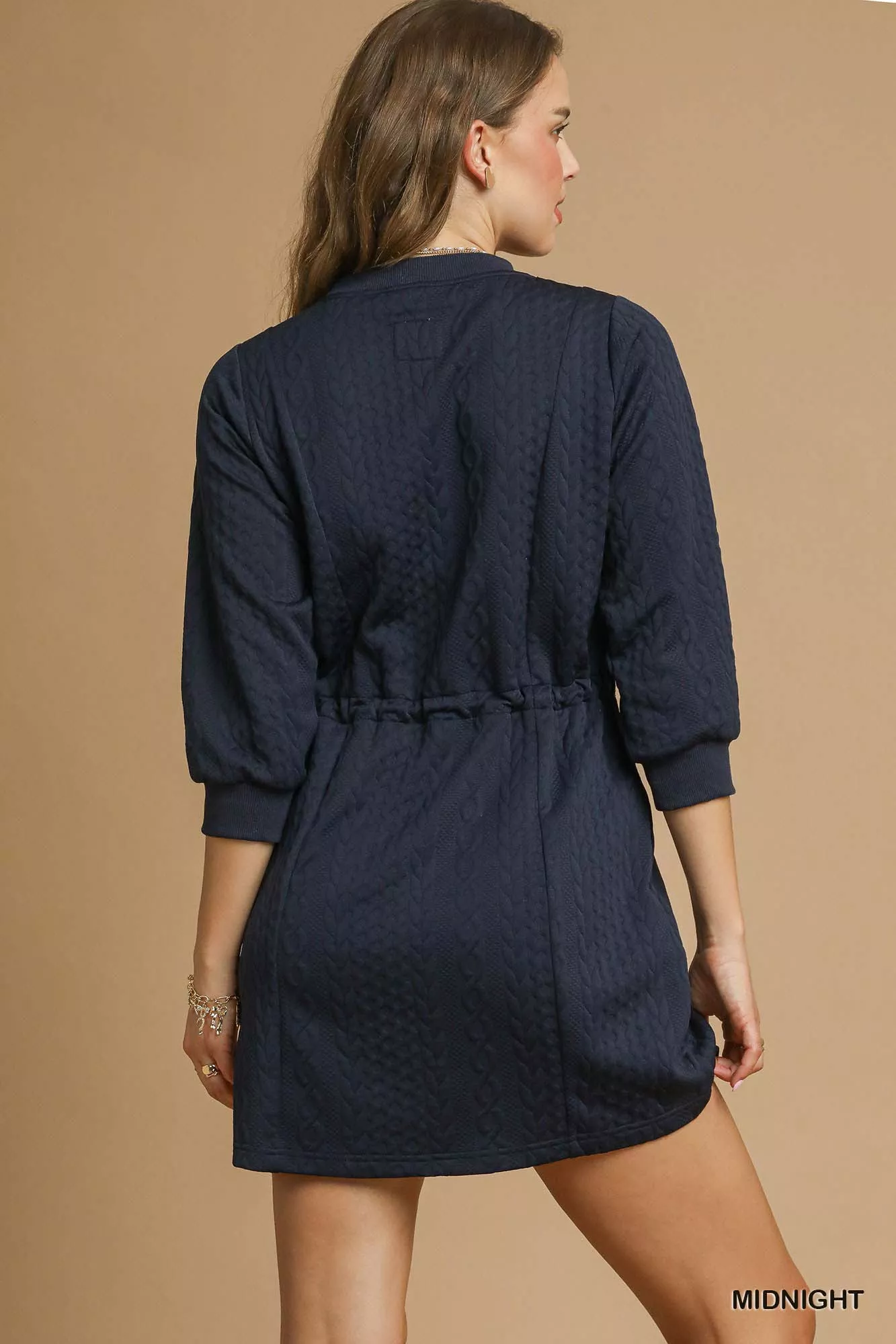 Umgee Drawstring Cable Knit Mini Dress with Pockets - Image 4