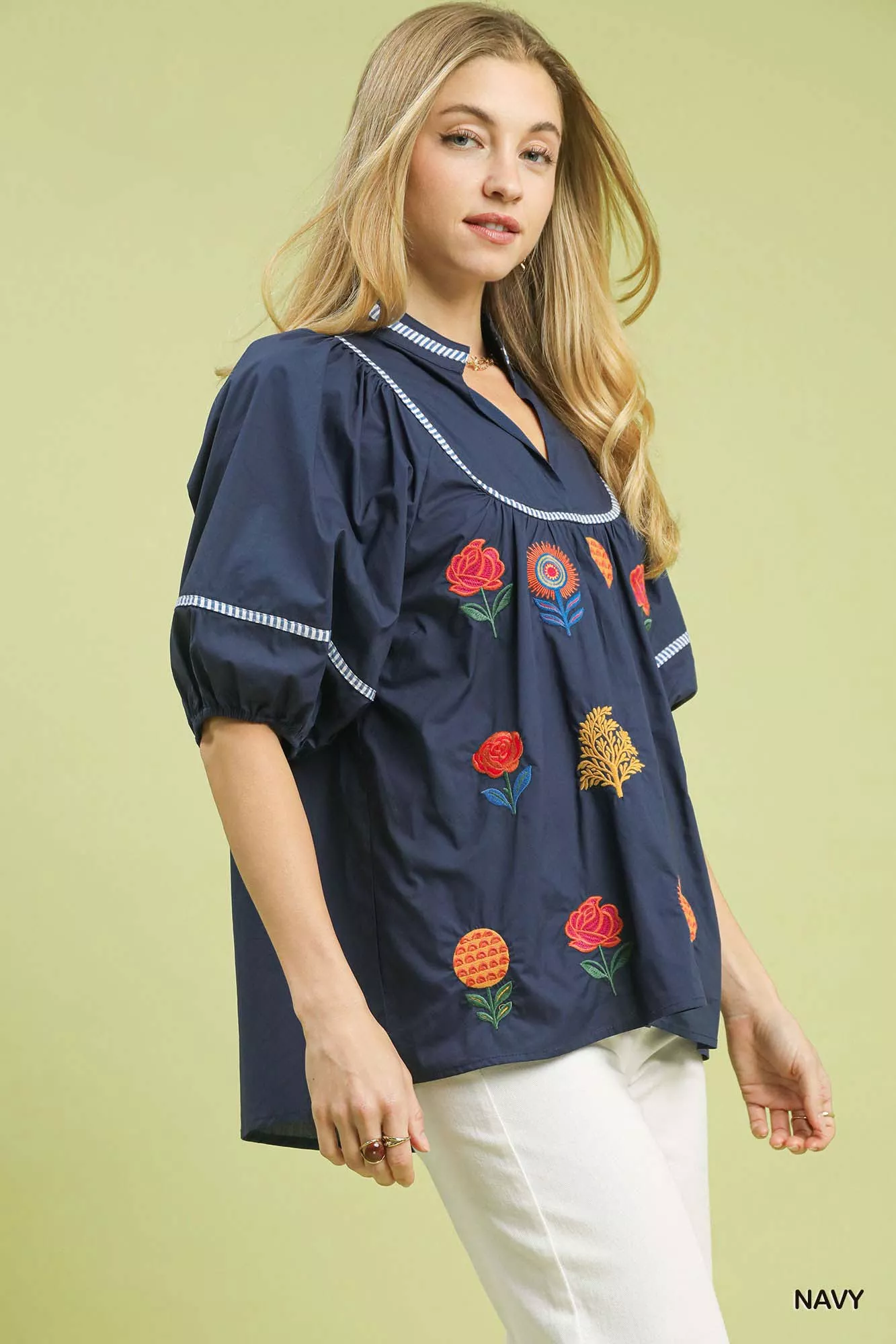 Umgee Embroidered Floral Puff Sleeve Top - Image 2