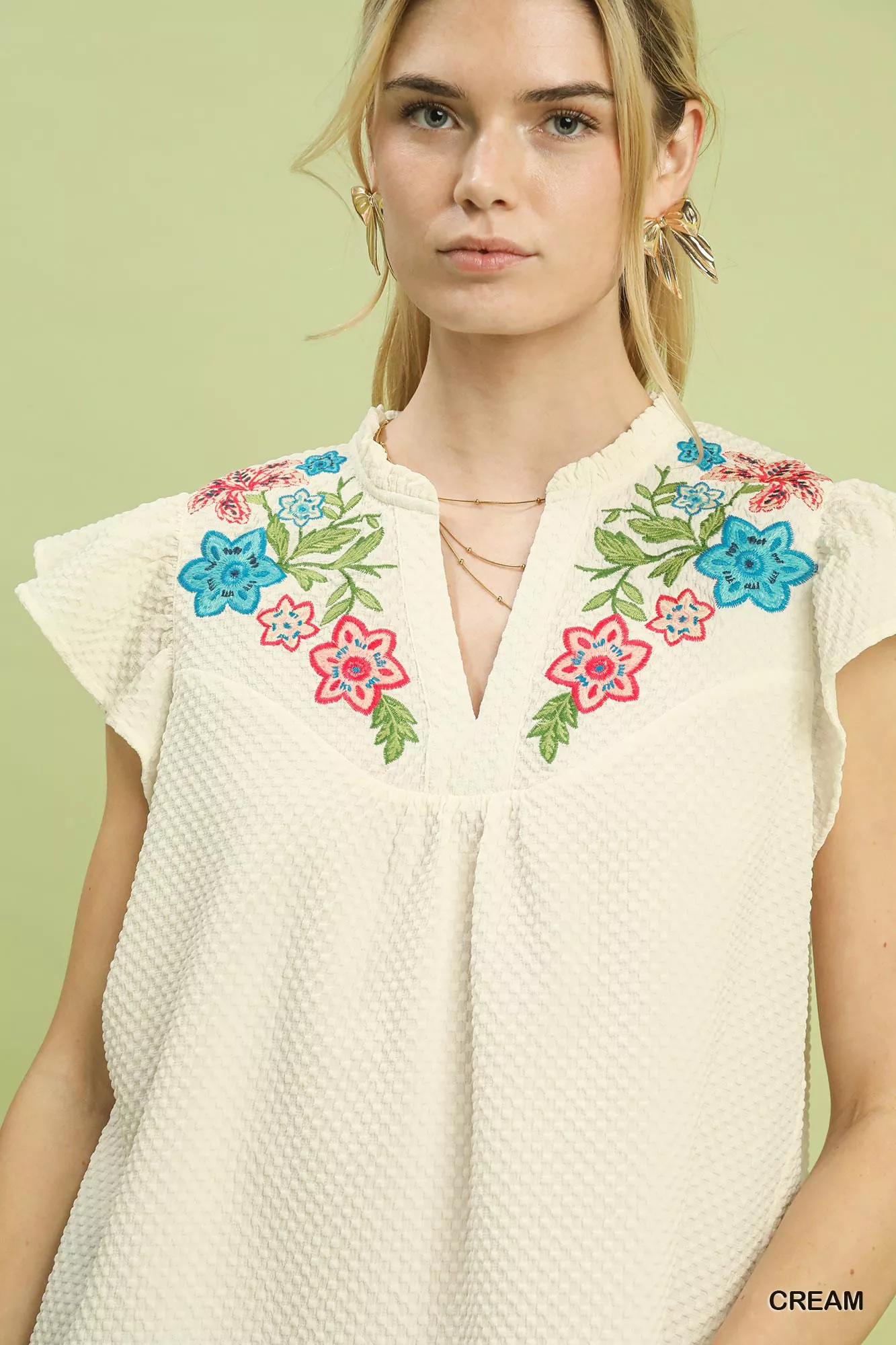 Umgee Embroidered Flutter Sleeve Blouse - Image 4