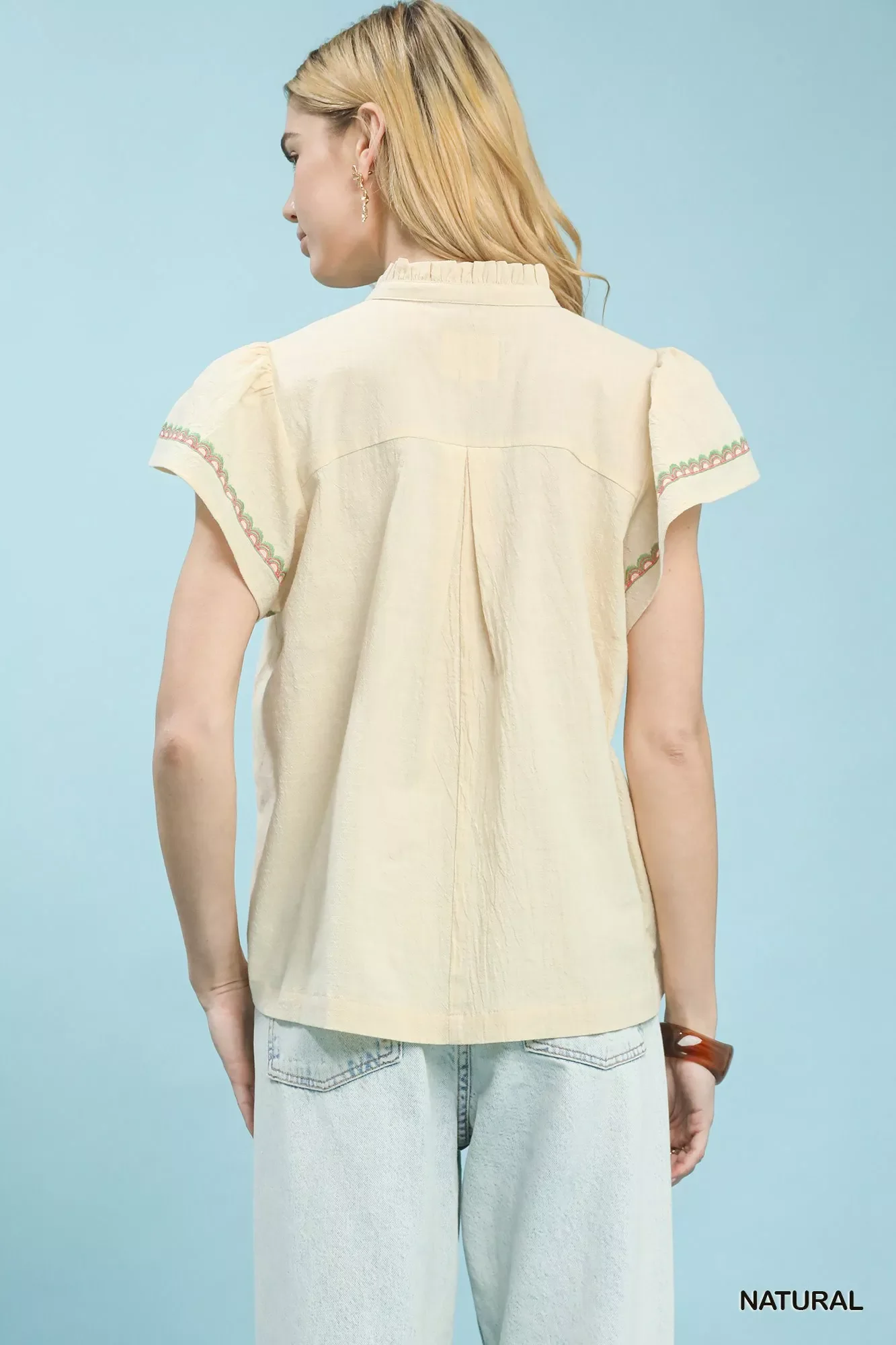Umgee Embroidered Flutter Sleeve Blouse - Image 3