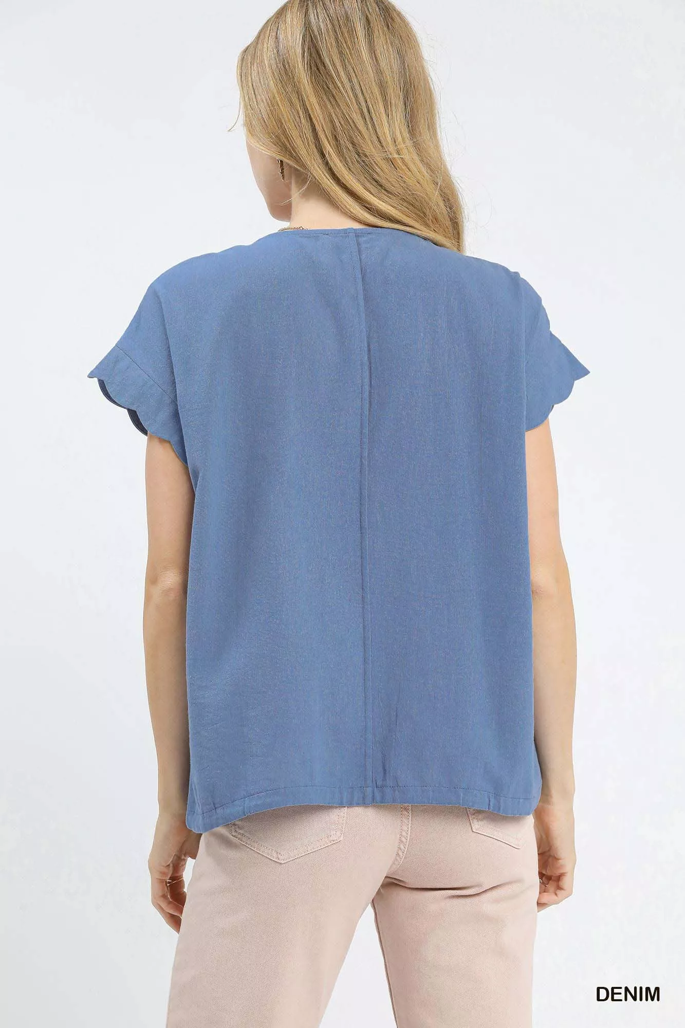 Umgee Embroidered Scallop Sleeve Top with Drawstring Hem - Image 3