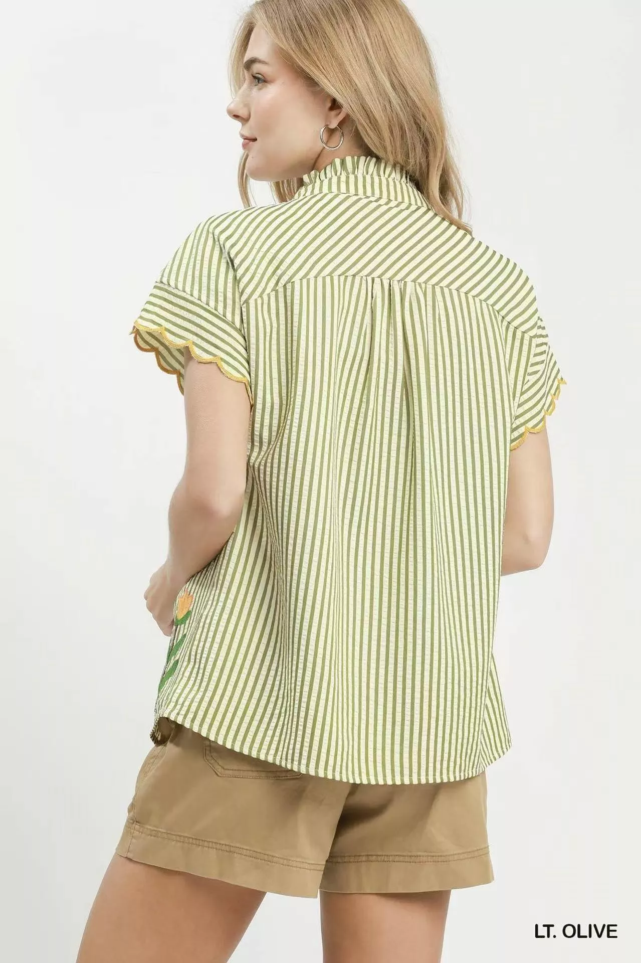 Umgee Embroidered Stripe Button Front Top - Image 3