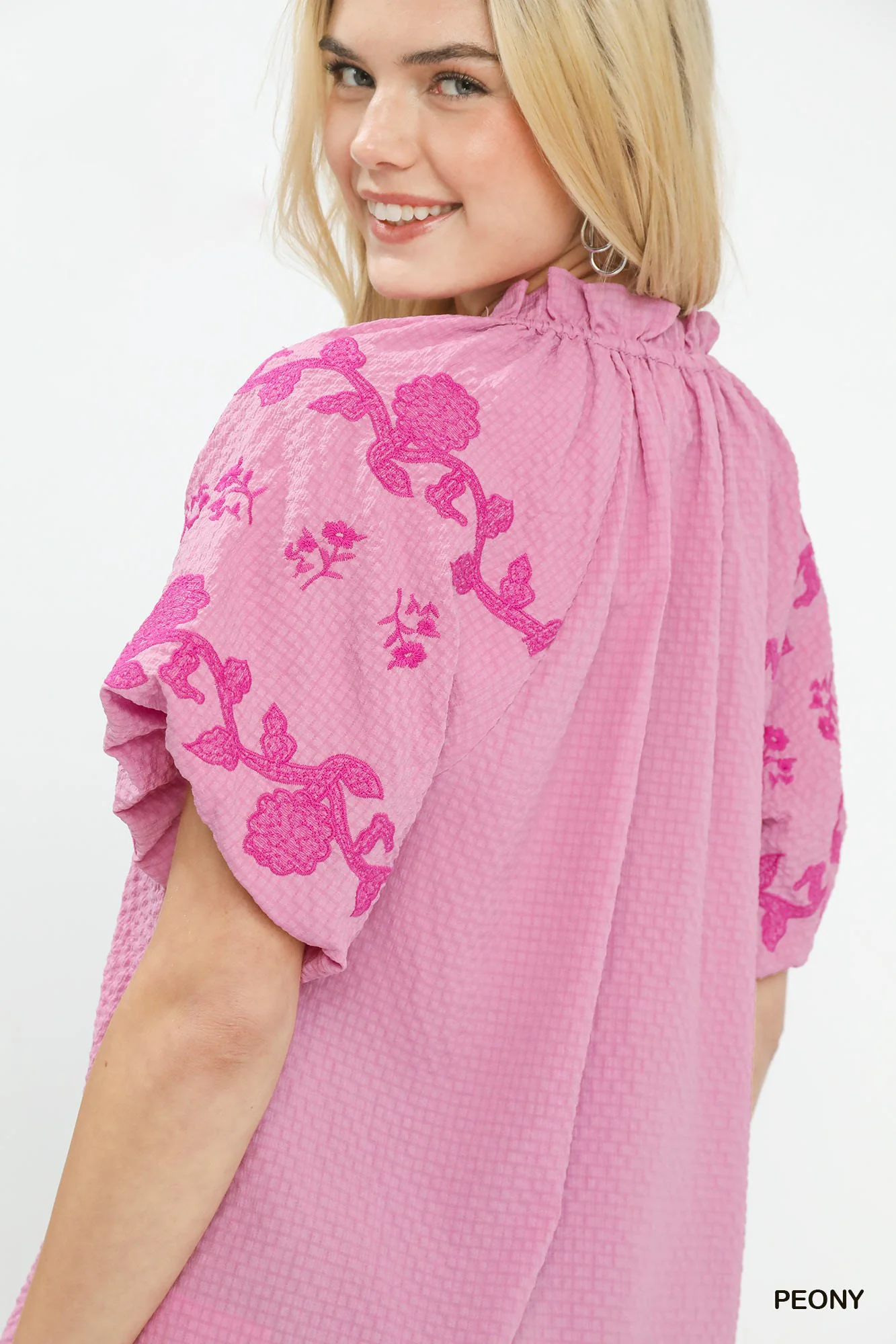 Umgee Embroidered Textured Flutter Sleeve Top - Image 4