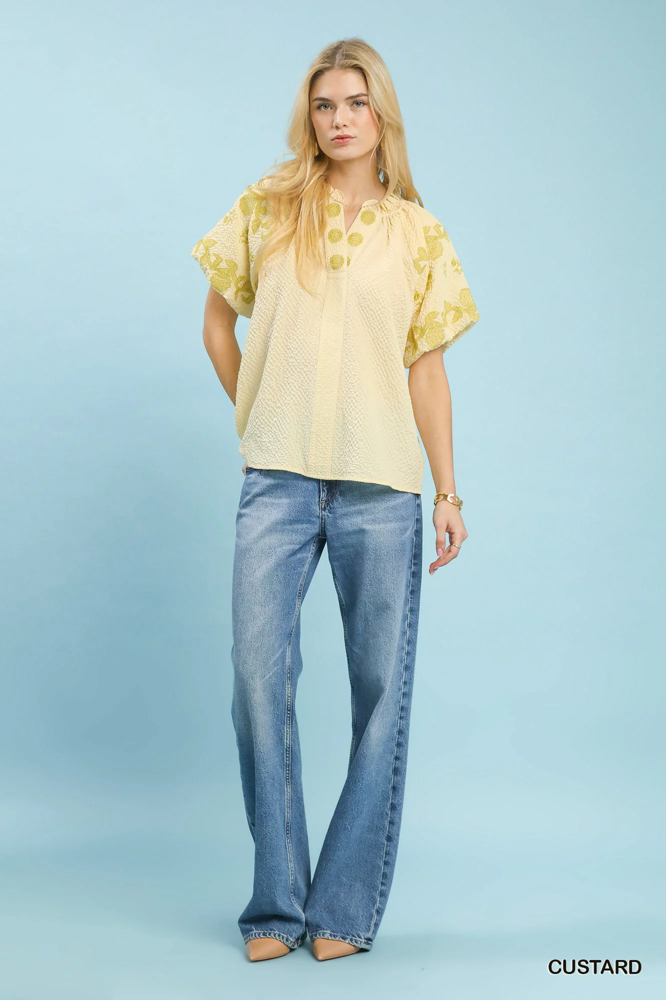 Umgee Embroidered Textured Flutter Sleeve Top - Image 5