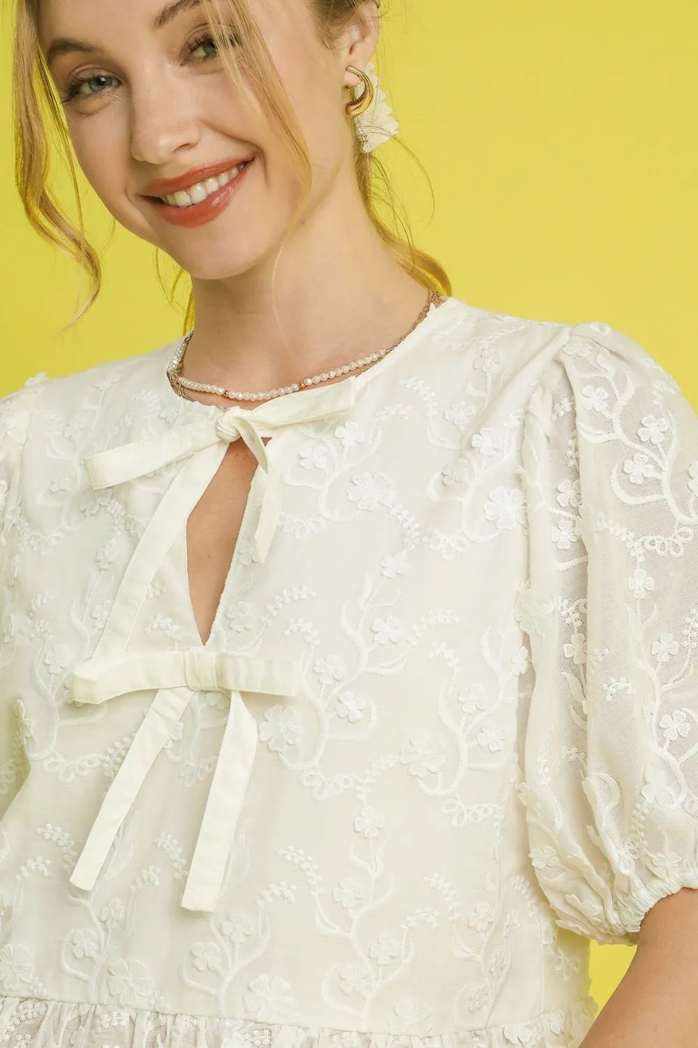 Umgee Embroidered Tie Front Peplum Blouse - Image 3