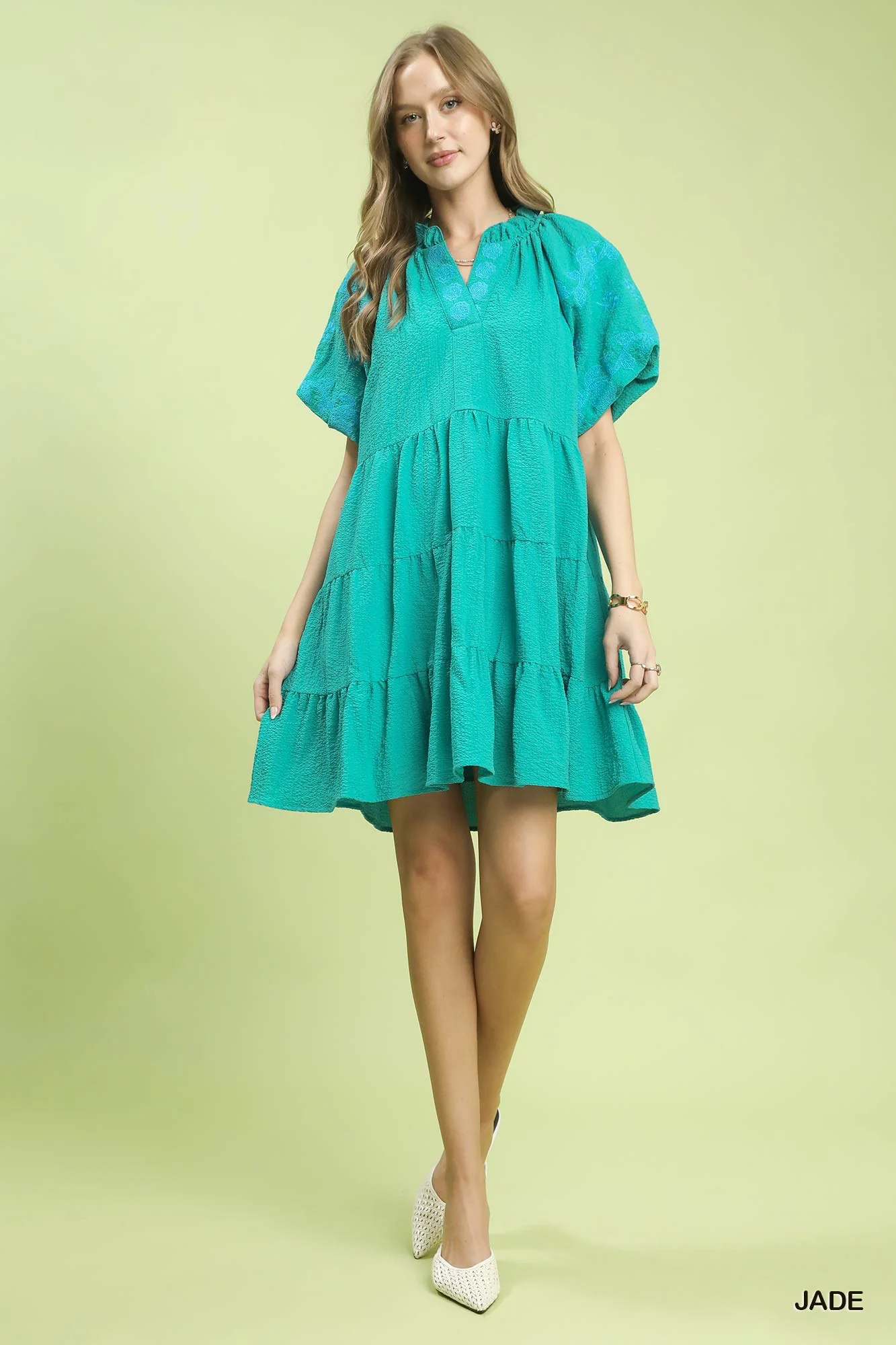 Umgee Embroidered Tiered Puff Sleeve Mini Dress - Image 5
