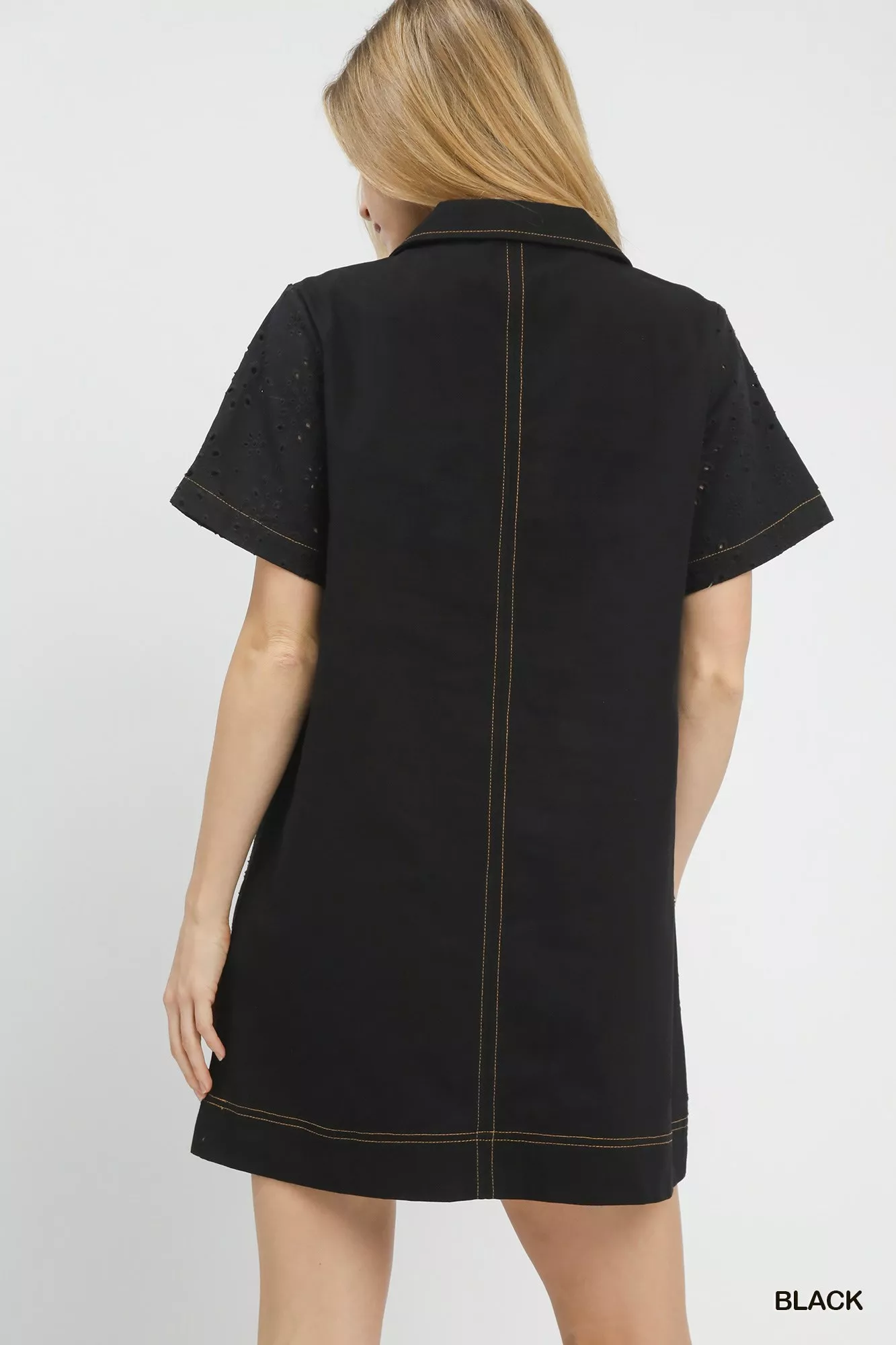 Umgee Eyelet Short Sleeve Shift Dress with Pocket - Image 5