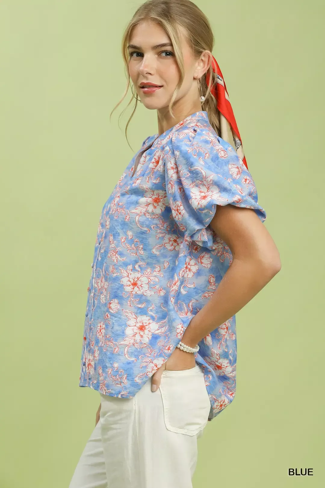 Umgee Floral Button-Front Short Sleeve Shirt - Image 2