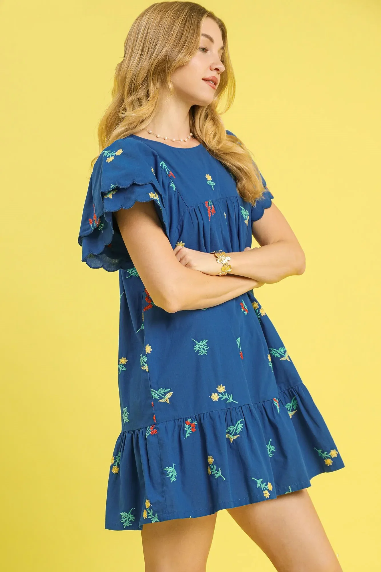 Umgee Floral Embroidered Short Sleeve Mini Dress - Image 2