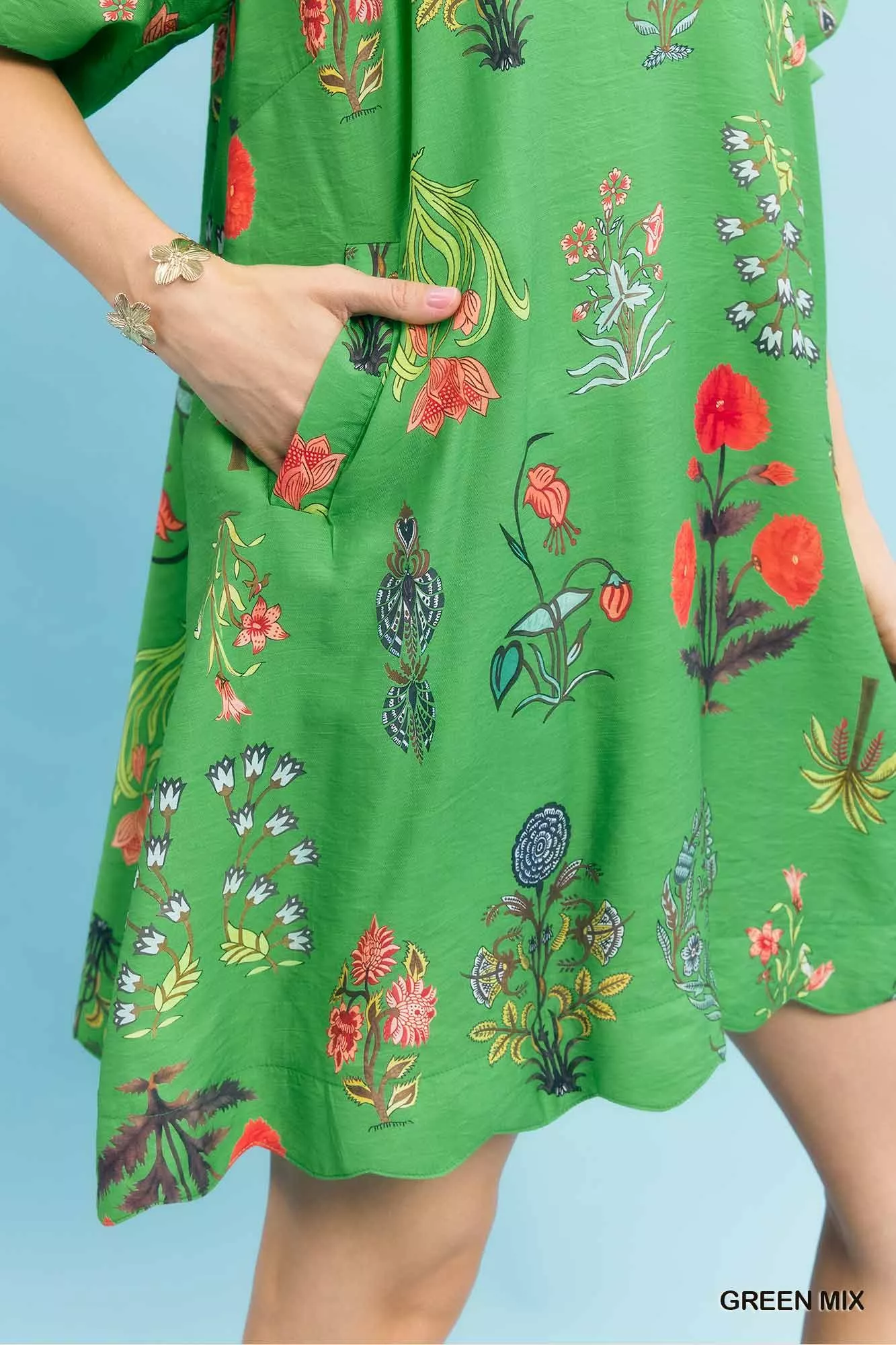 Umgee Floral Encyclopedia Print Mini Dress - Image 6