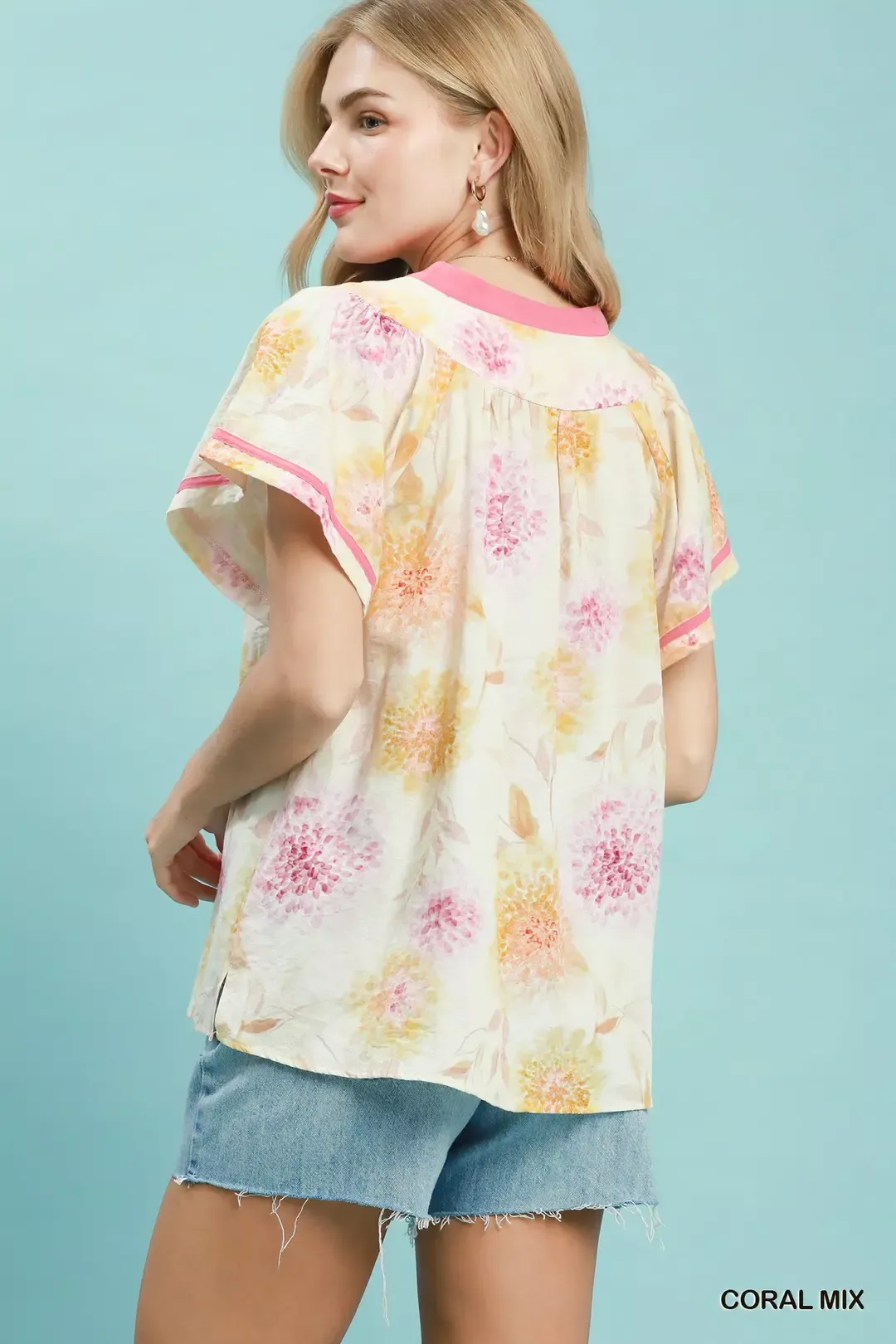 Umgee Floral Flutter Sleeve Blouse - Image 2