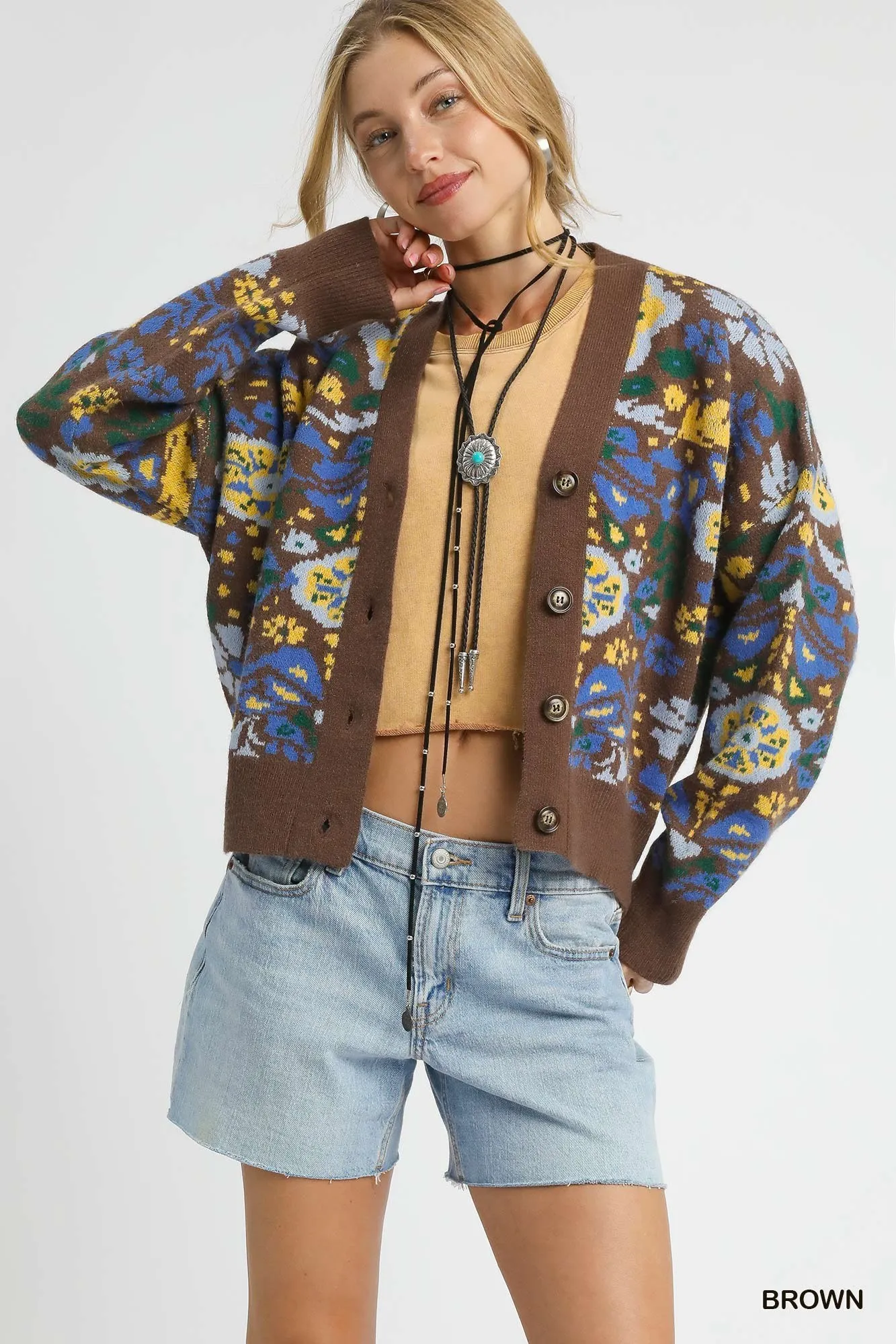 Umgee Floral Knit Button-Up Cardigan - Image 2