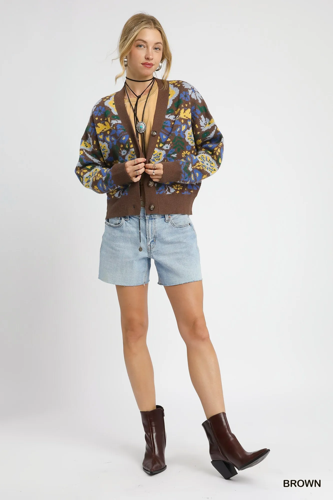 Umgee Floral Knit Button-Up Cardigan - Image 3