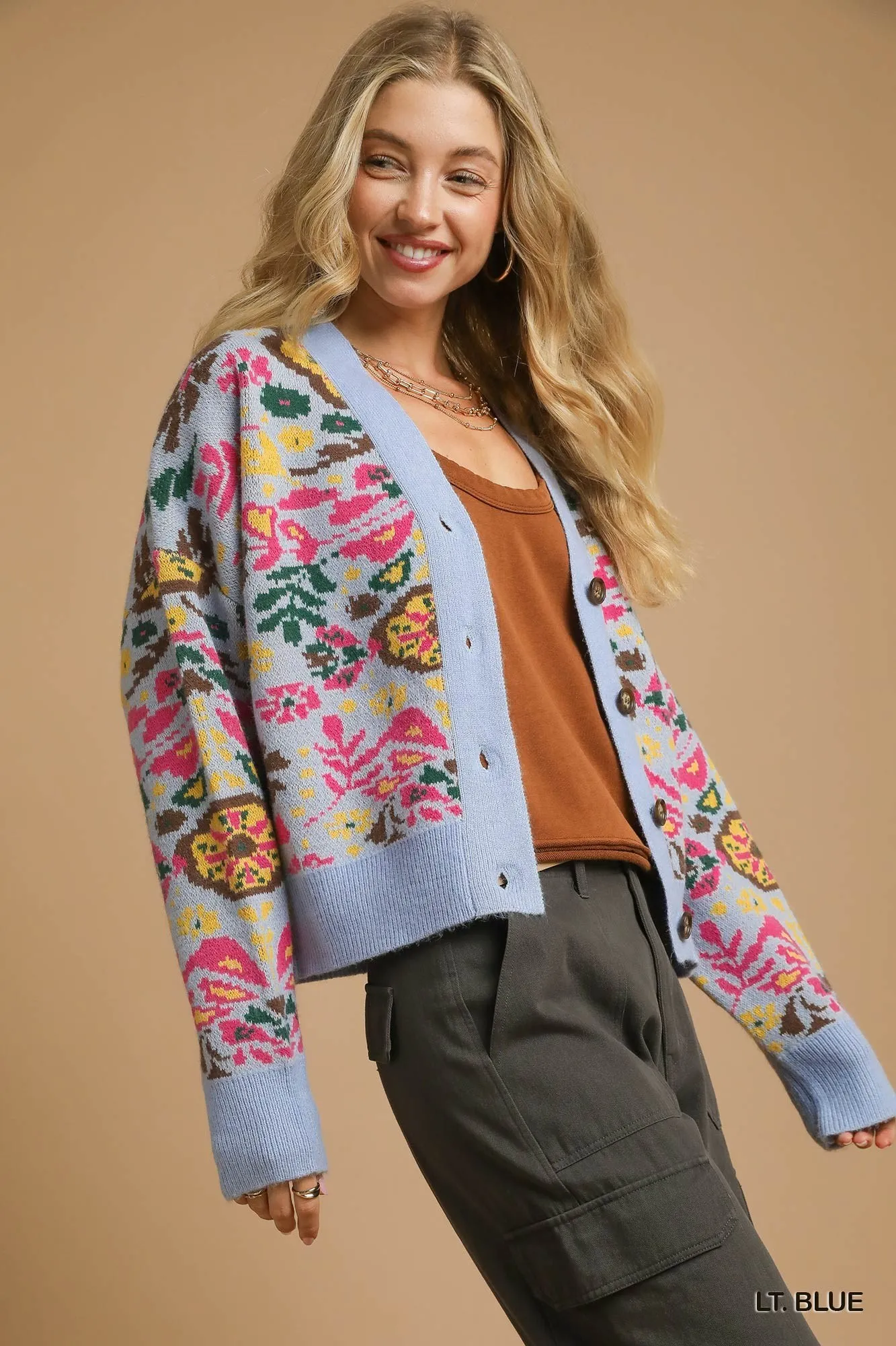 Umgee Floral Knit Button-Up Cardigan - Image 2