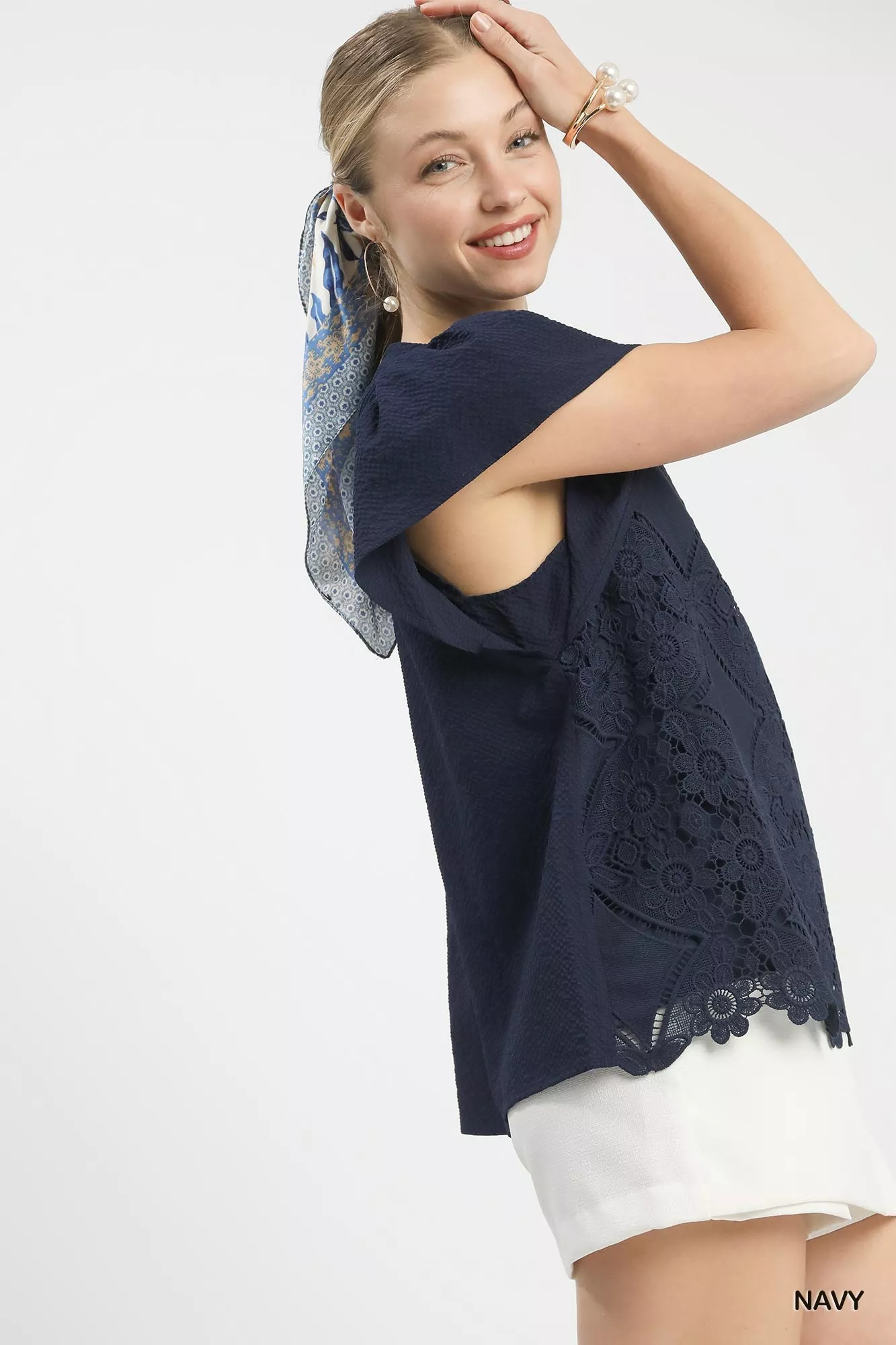 Umgee Floral Lace Overlay Flutter Sleeve Top - Image 2