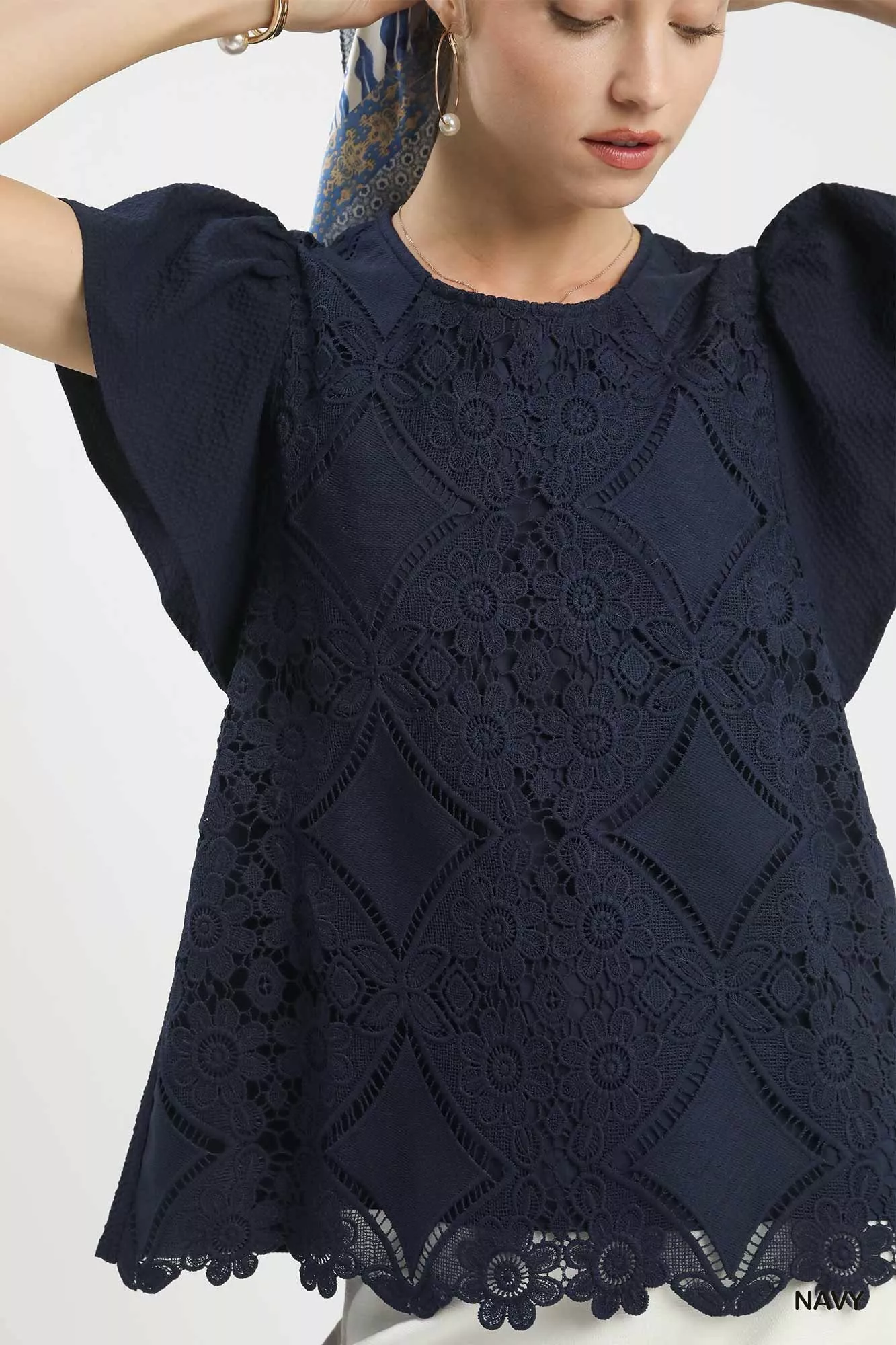 Umgee Floral Lace Overlay Flutter Sleeve Top - Image 4