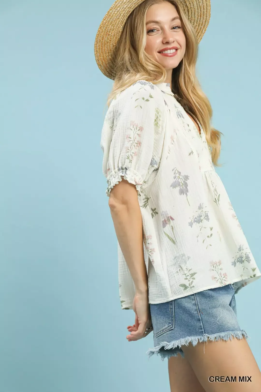 Umgee Floral Print Cotton Gauze Top - Image 2