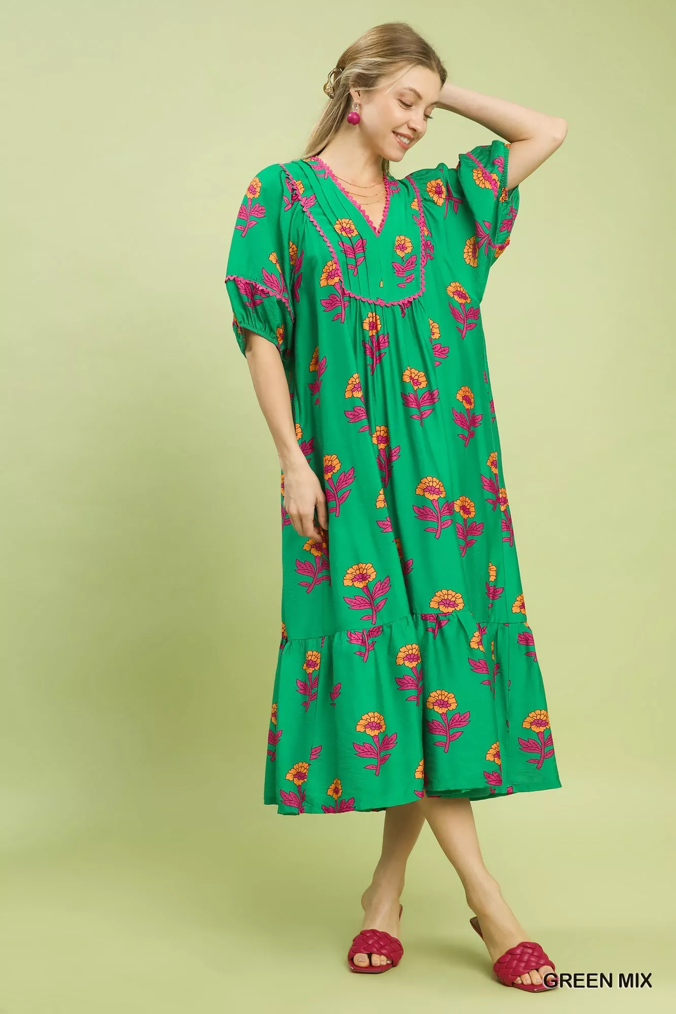 Umgee Floral Print Midi Dress - Image 4