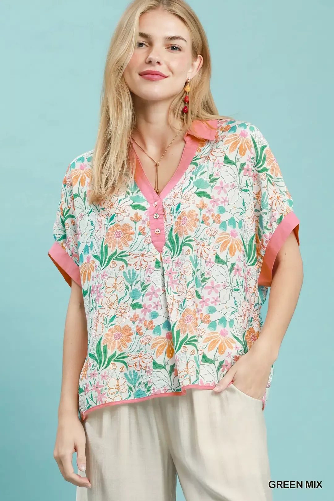 Umgee Floral Print Oversized Top