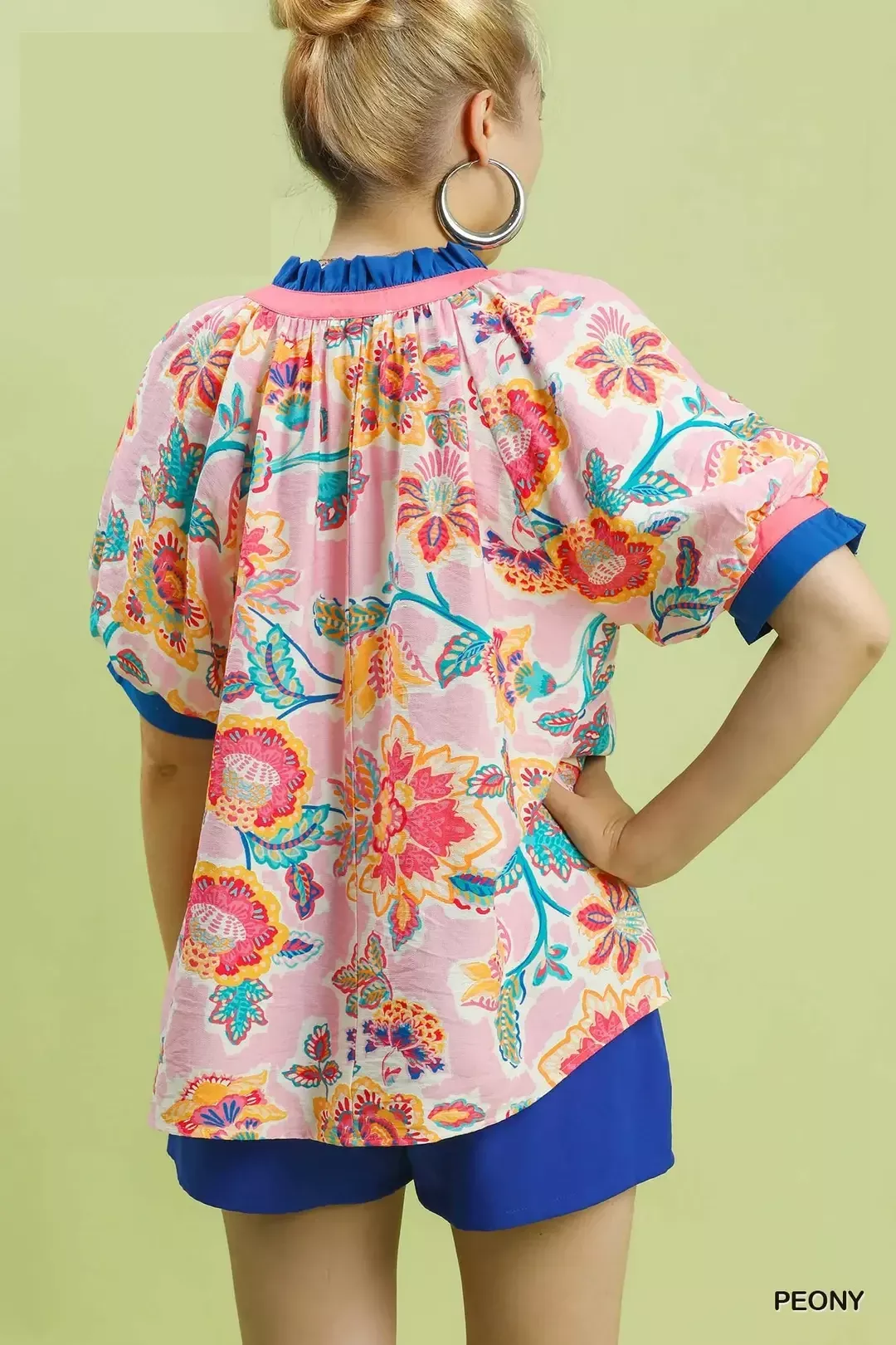 Umgee Floral Print Ruffled Short Sleeve Top - Image 4
