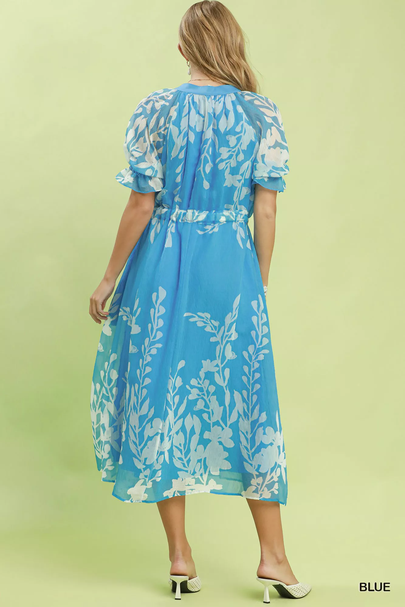 Umgee Floral Print Tie Waist Midi Dress with Side Pockets - Image 3