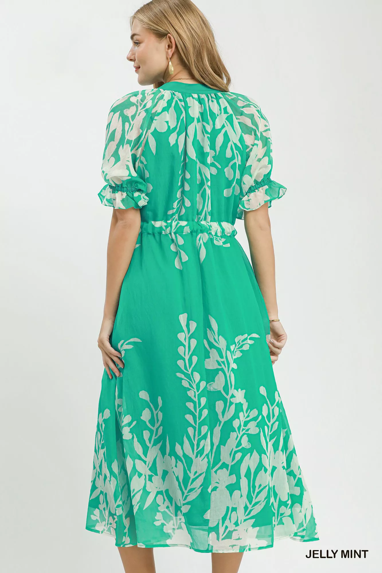 Umgee Floral Print Tie Waist Midi Dress with Side Pockets - Image 3