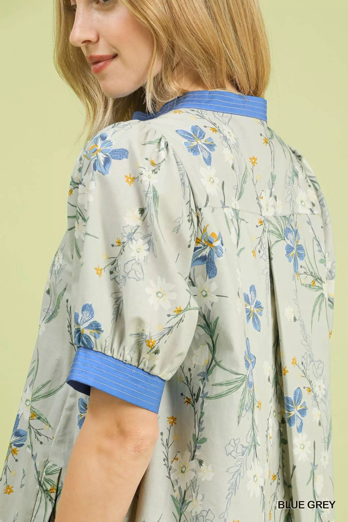 Umgee Floral Puff Sleeve Dress with Contrast Trim - Image 5
