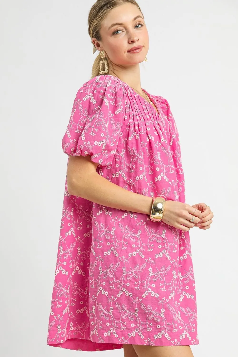 Umgee Floral Puff Sleeve V-Neck Mini Dress - Image 2