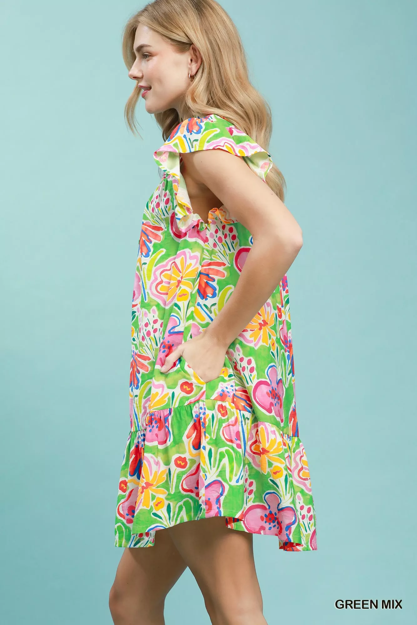 Umgee Floral Ruffle Mini Dress - Image 2