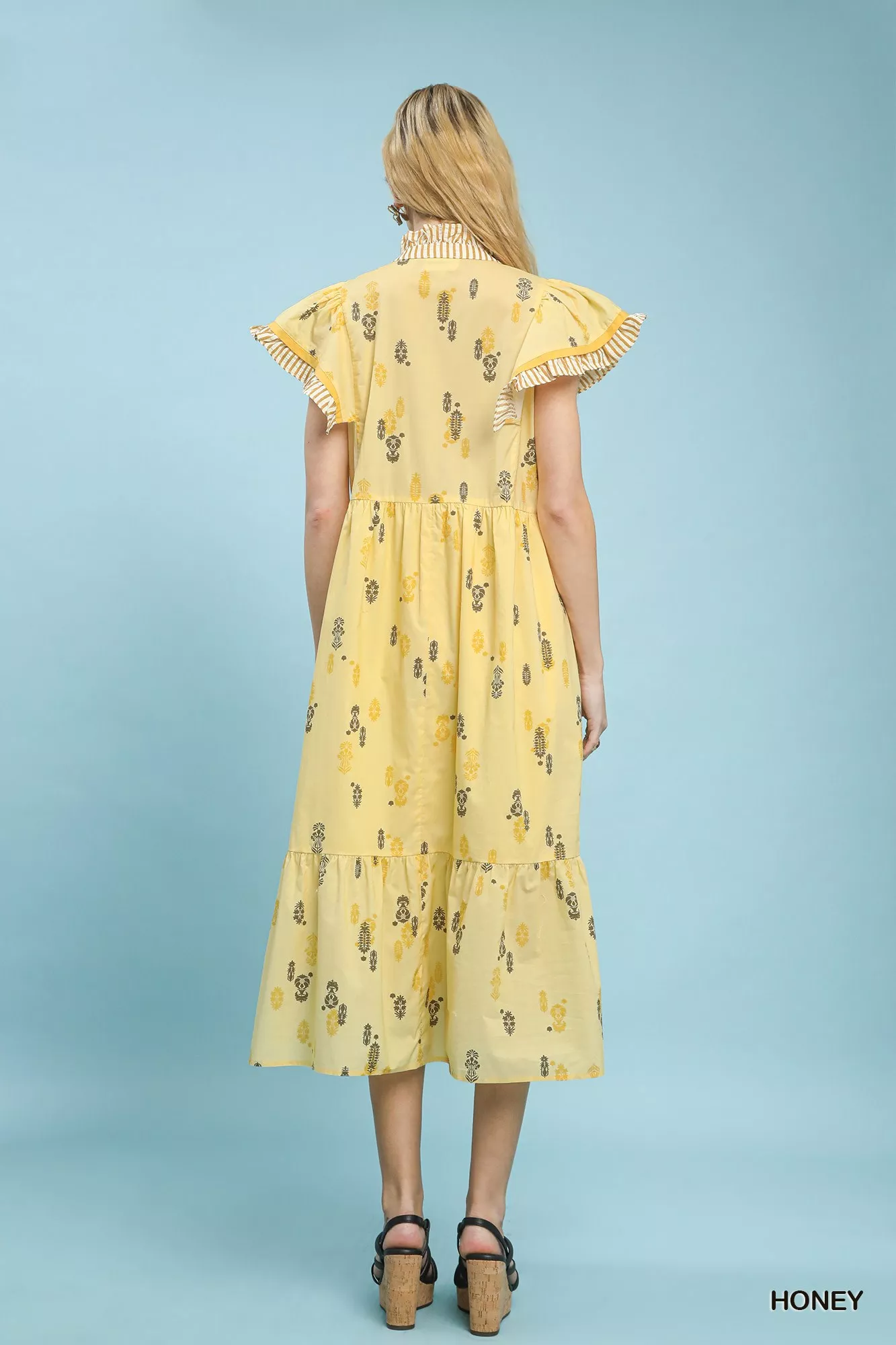 Umgee Floral Ruffle Sleeve Tiered Midi Dress - Image 3