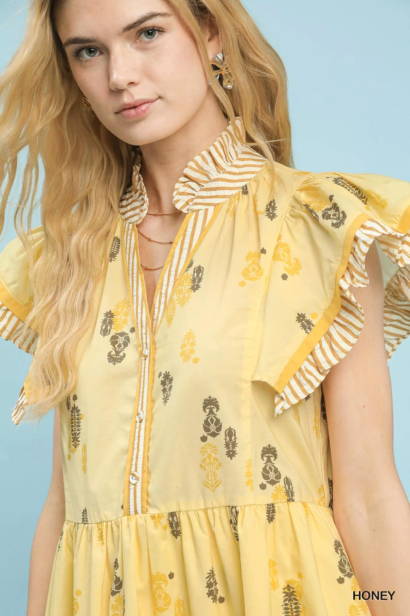 Umgee Floral Ruffle Sleeve Tiered Midi Dress - Image 5